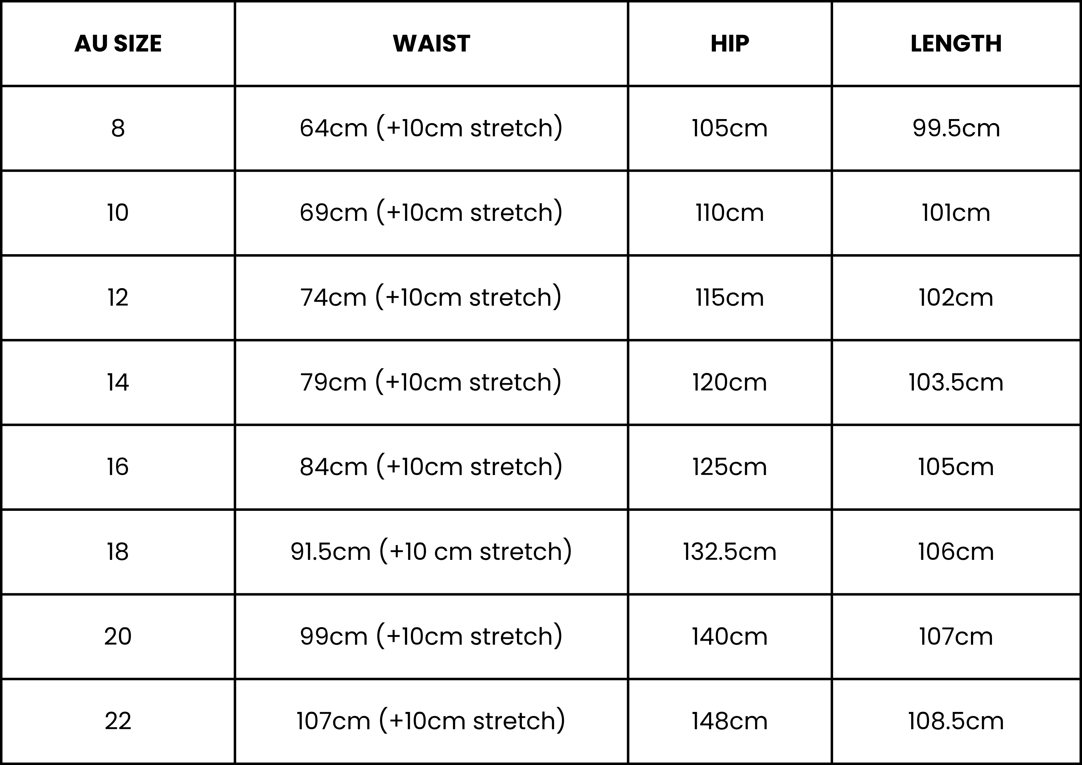 Size Guide (cm)