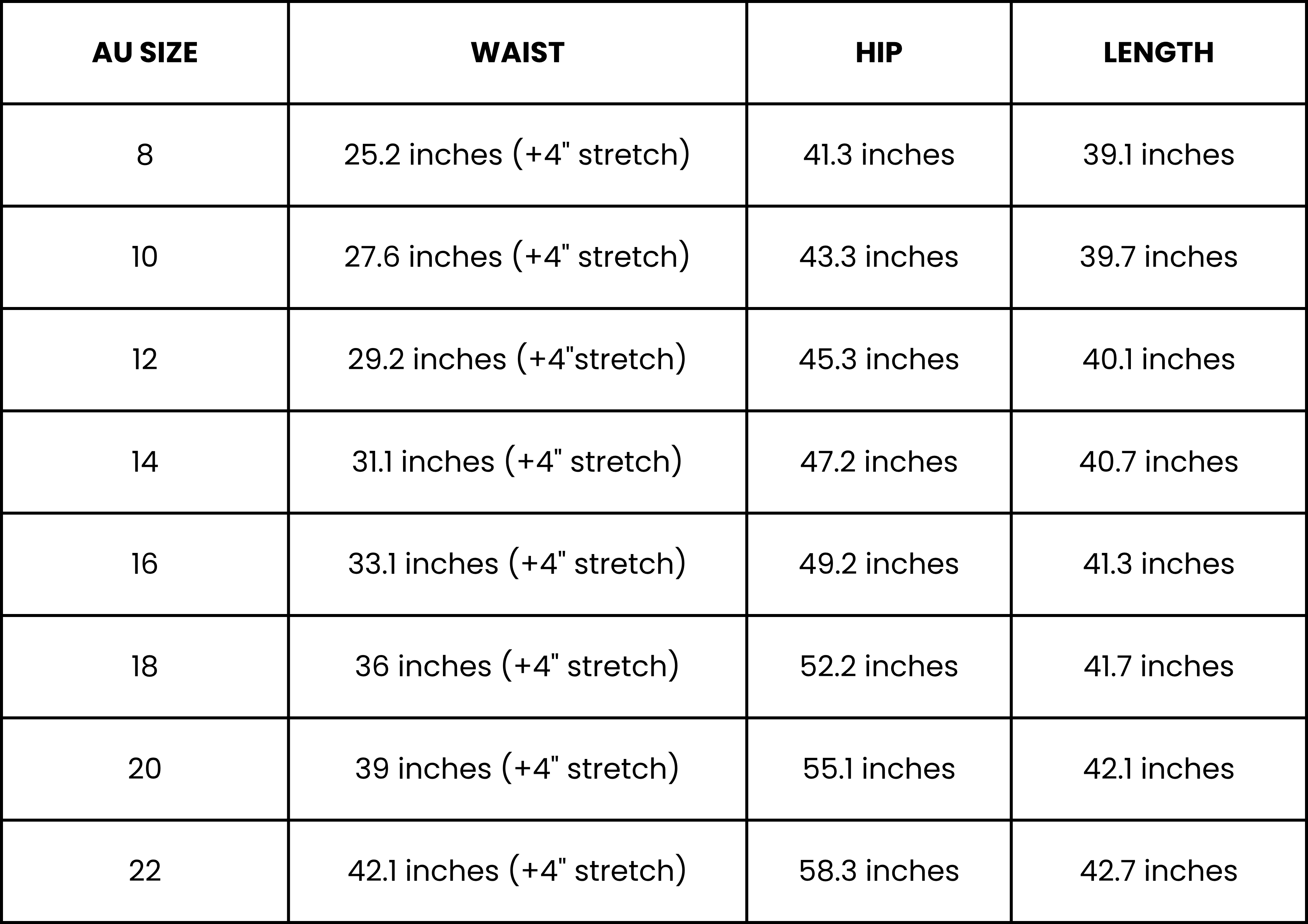 Size Guide (inches)