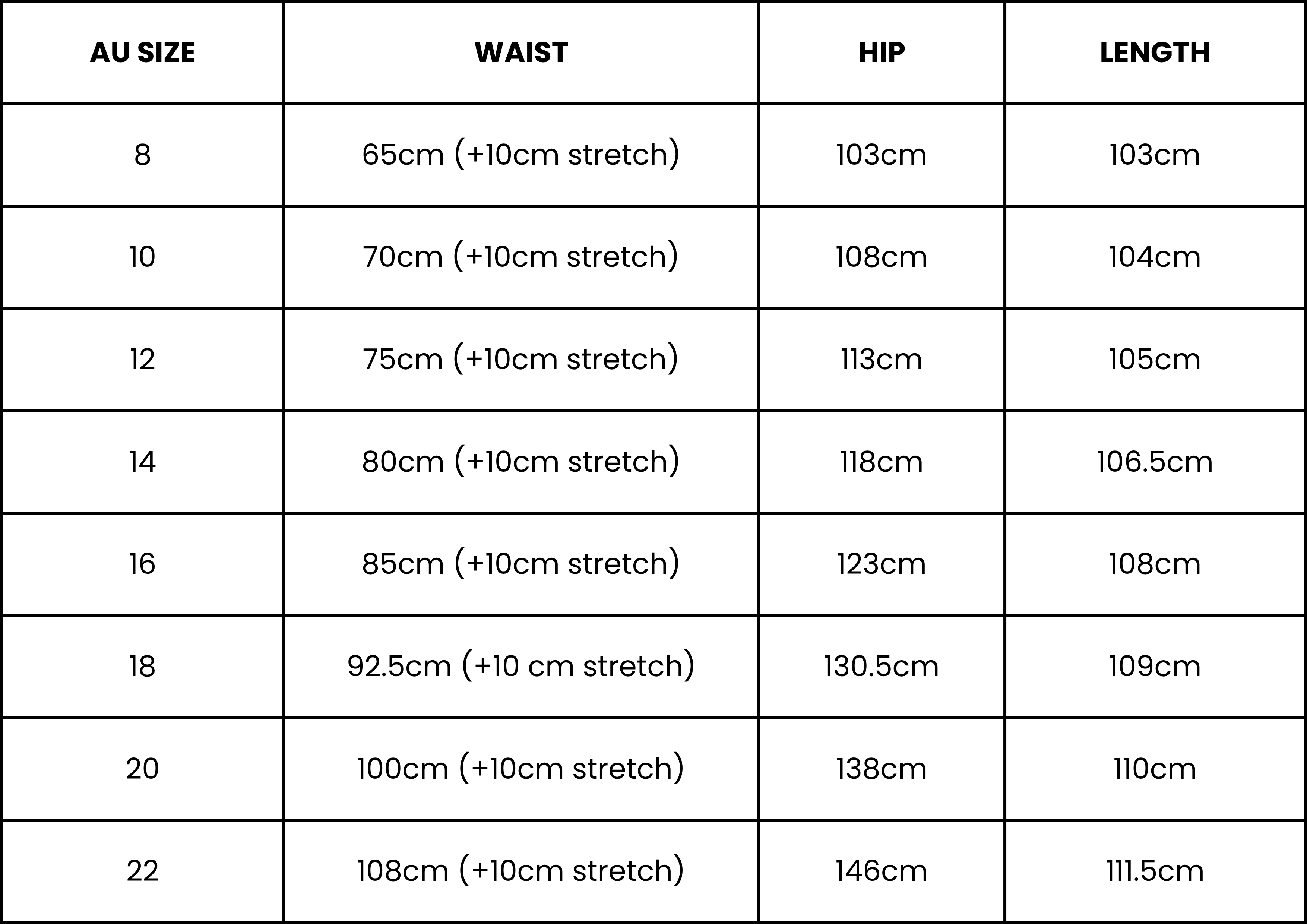 Size Guide (cm)