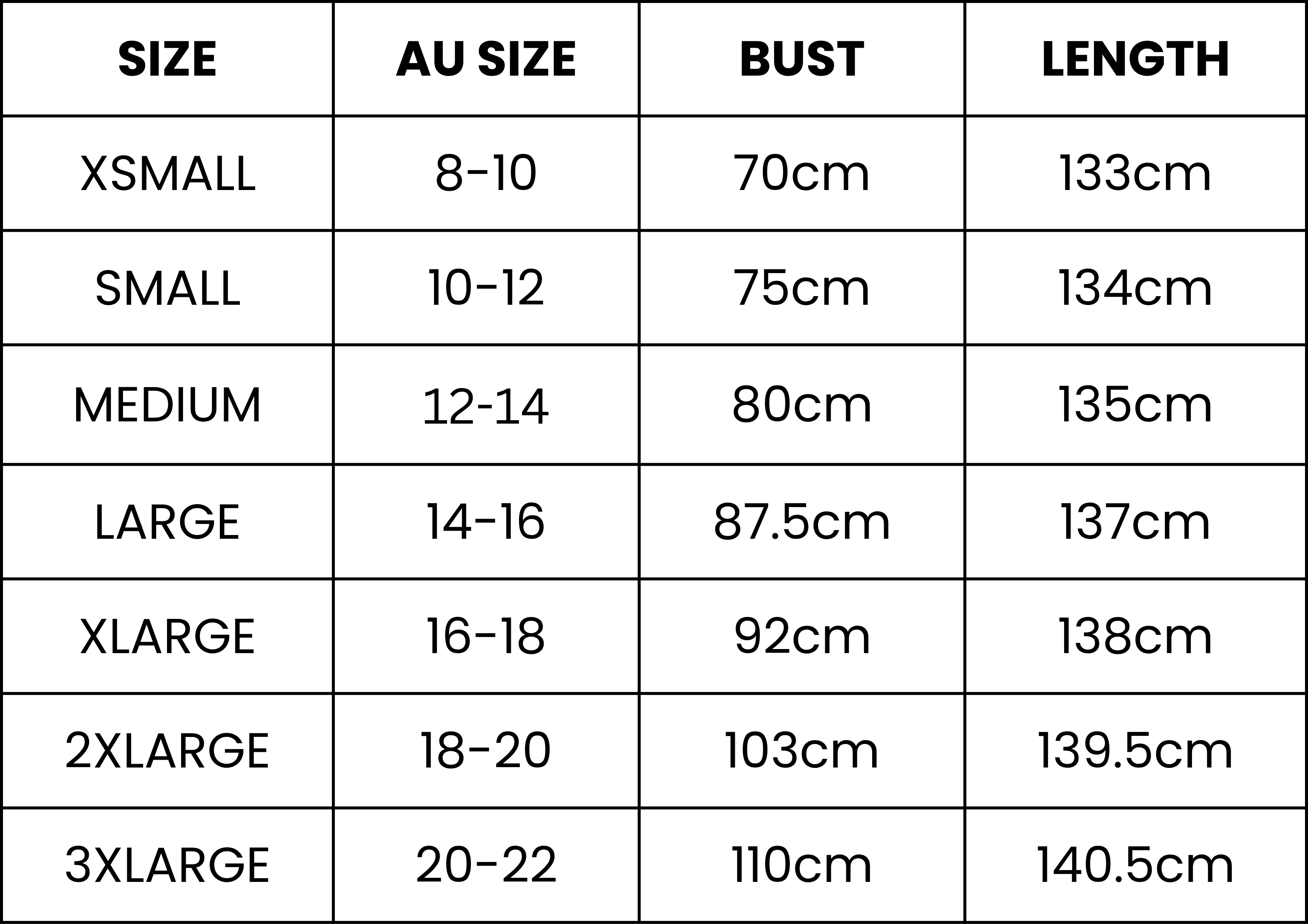Size Guide (cm)