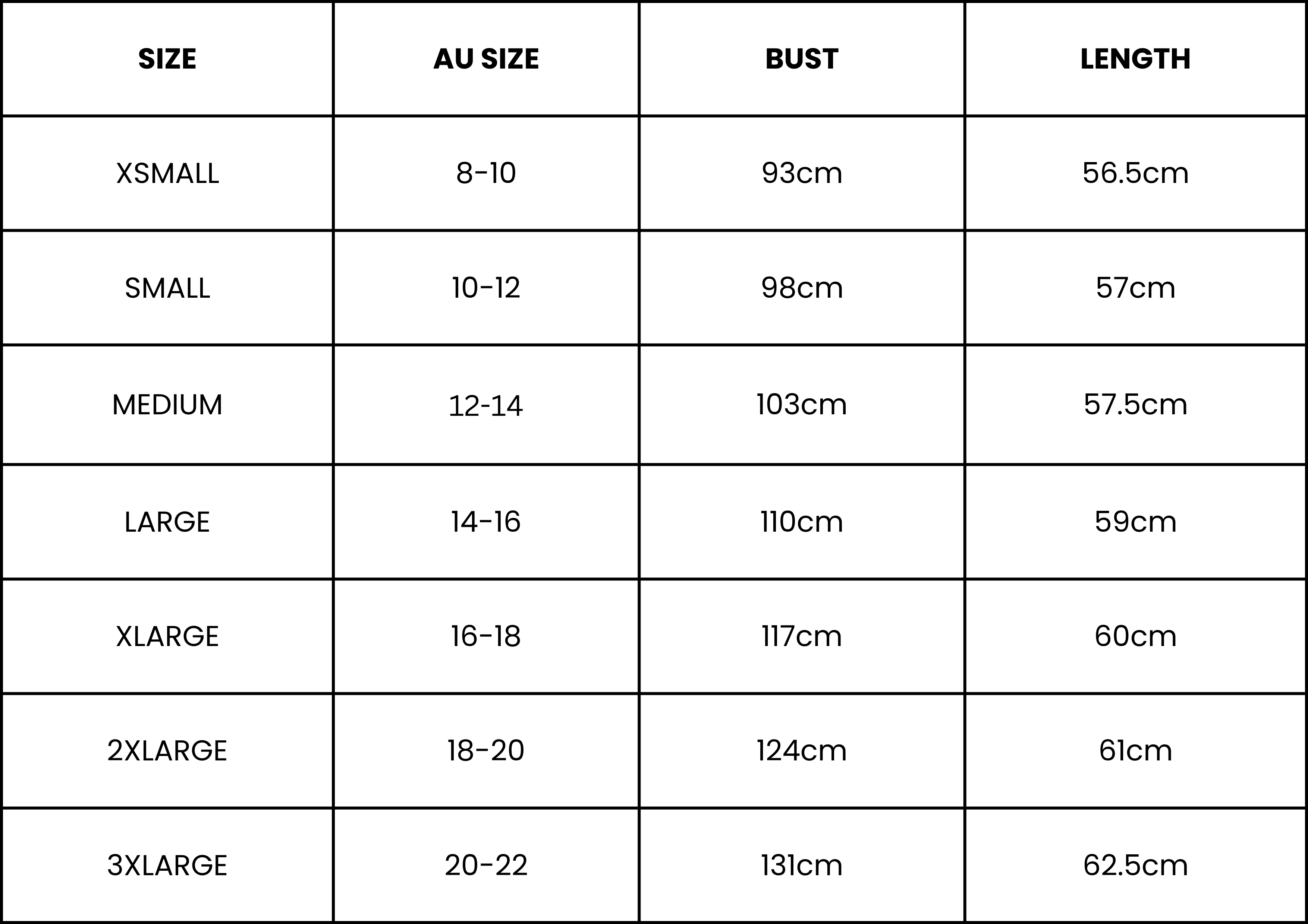 Size Guide (cm)