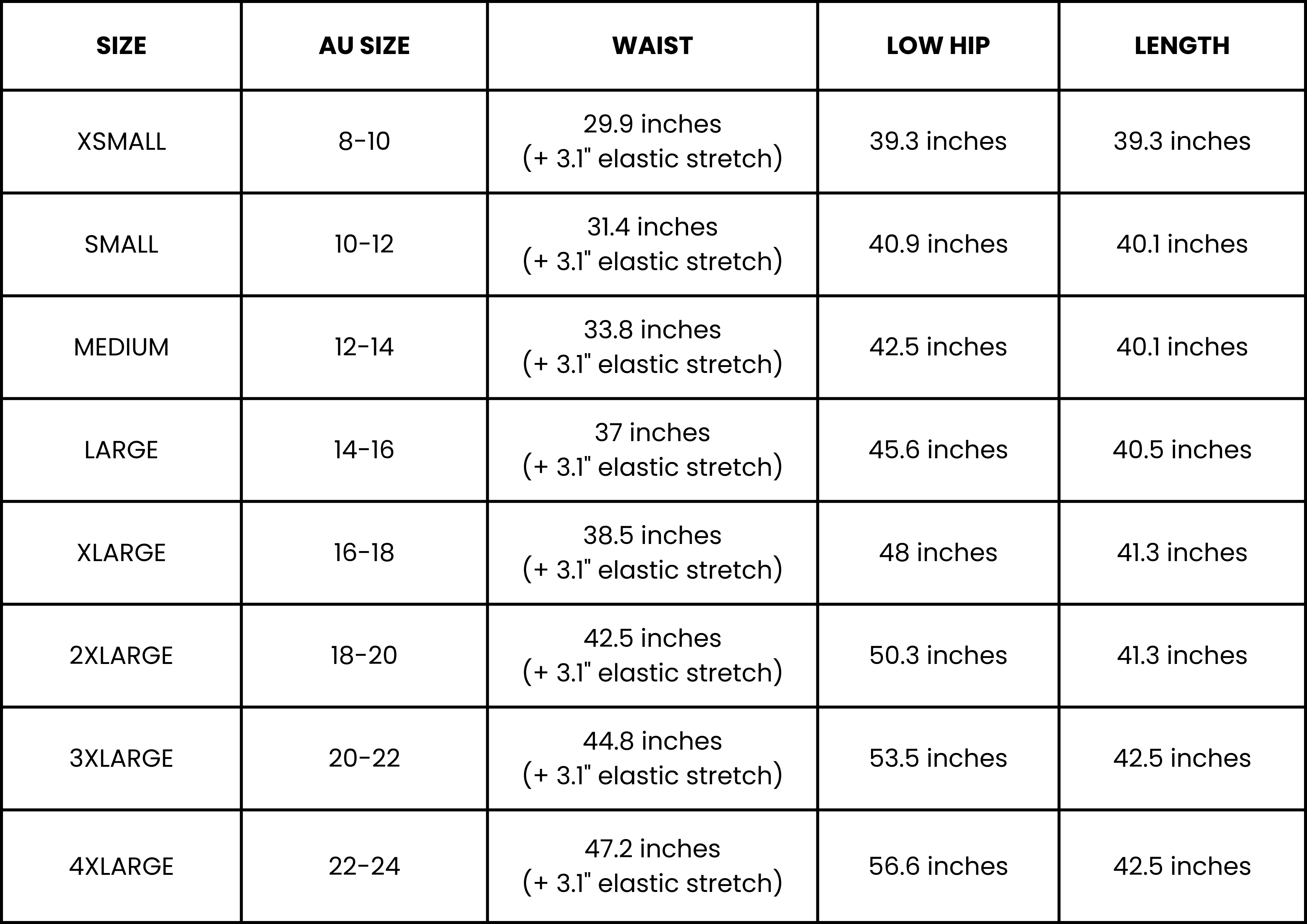 Size Guide (inches)