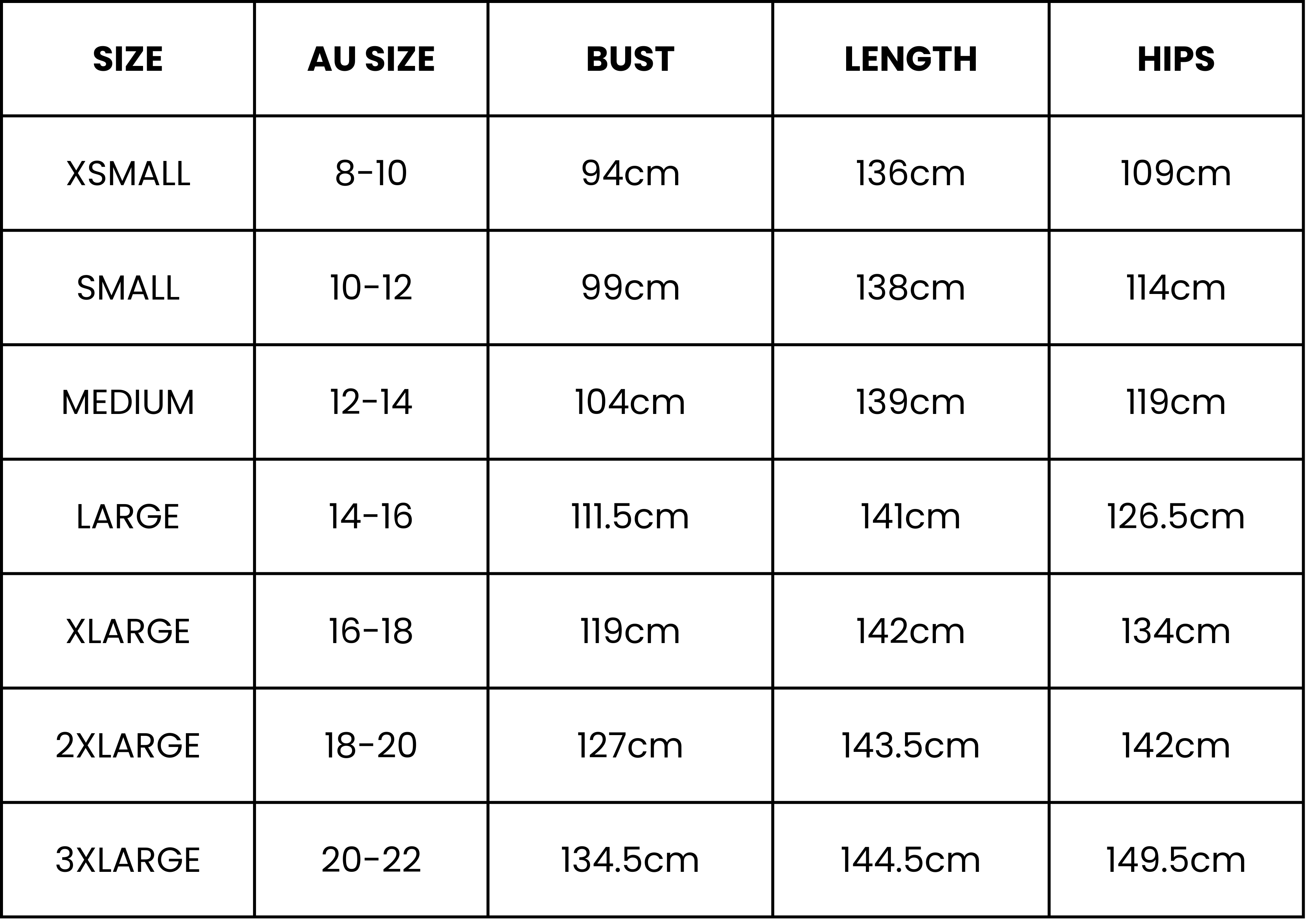 Size Guide (cm)