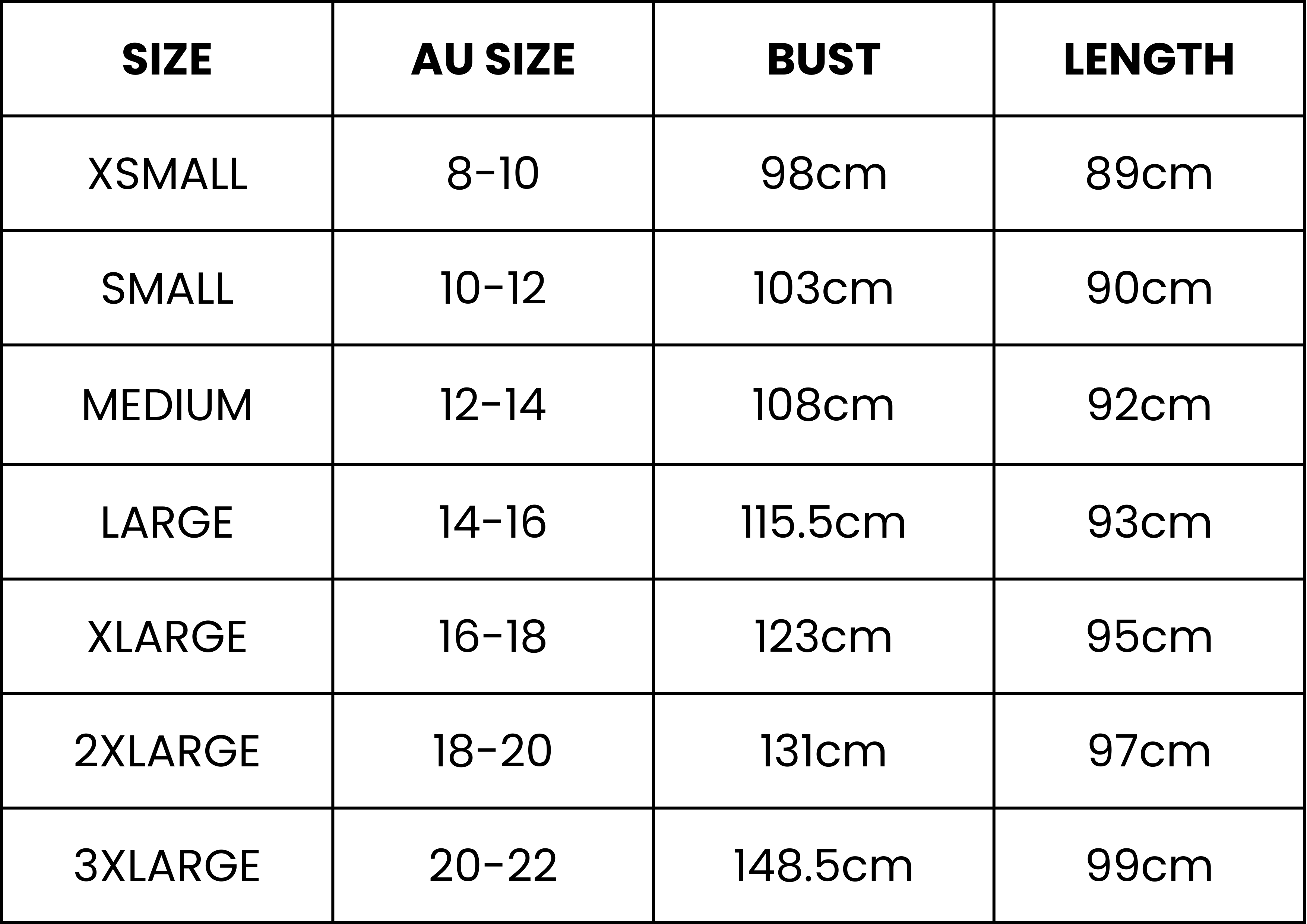Size Guide (cm)