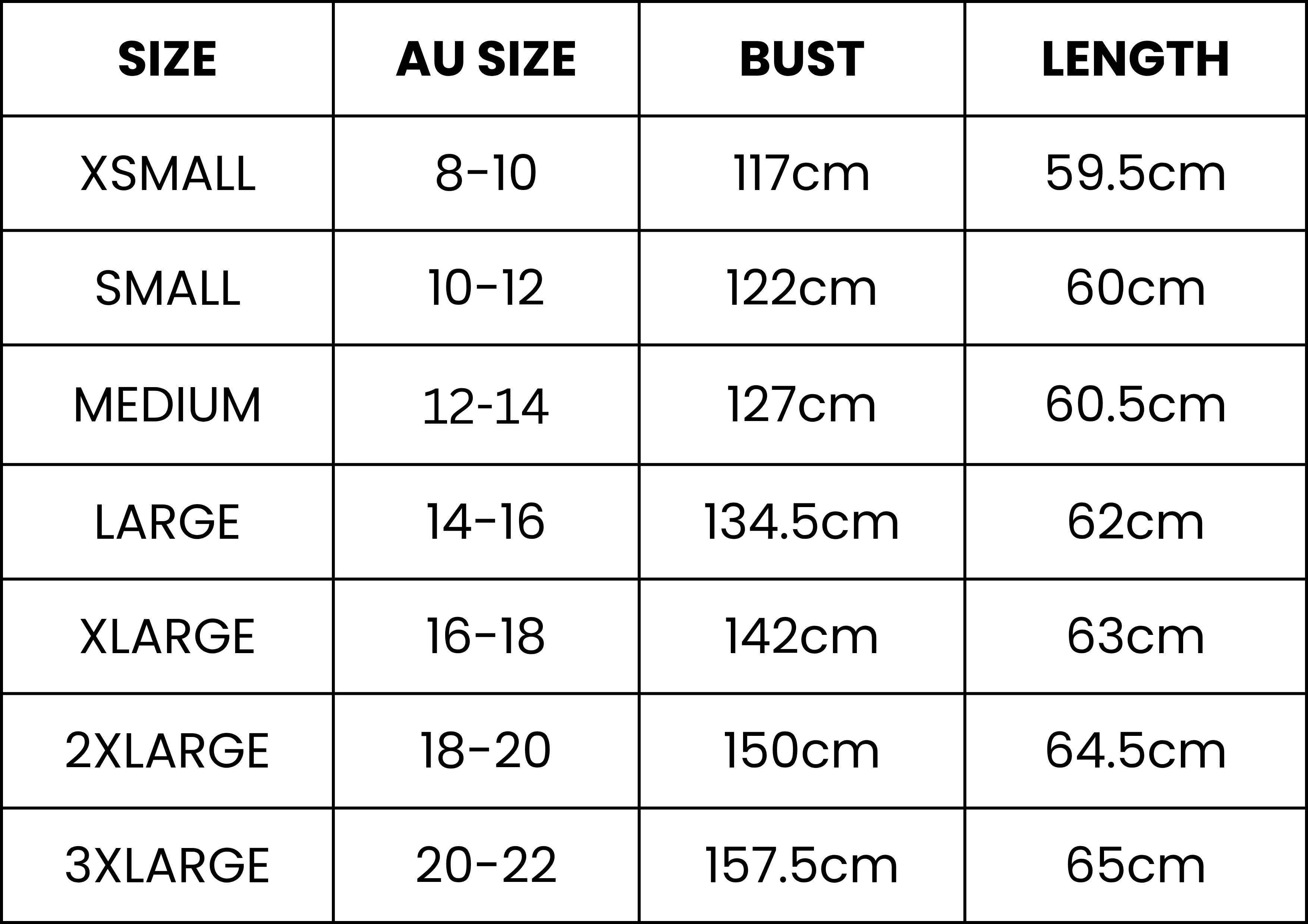 Size Guide (cm)