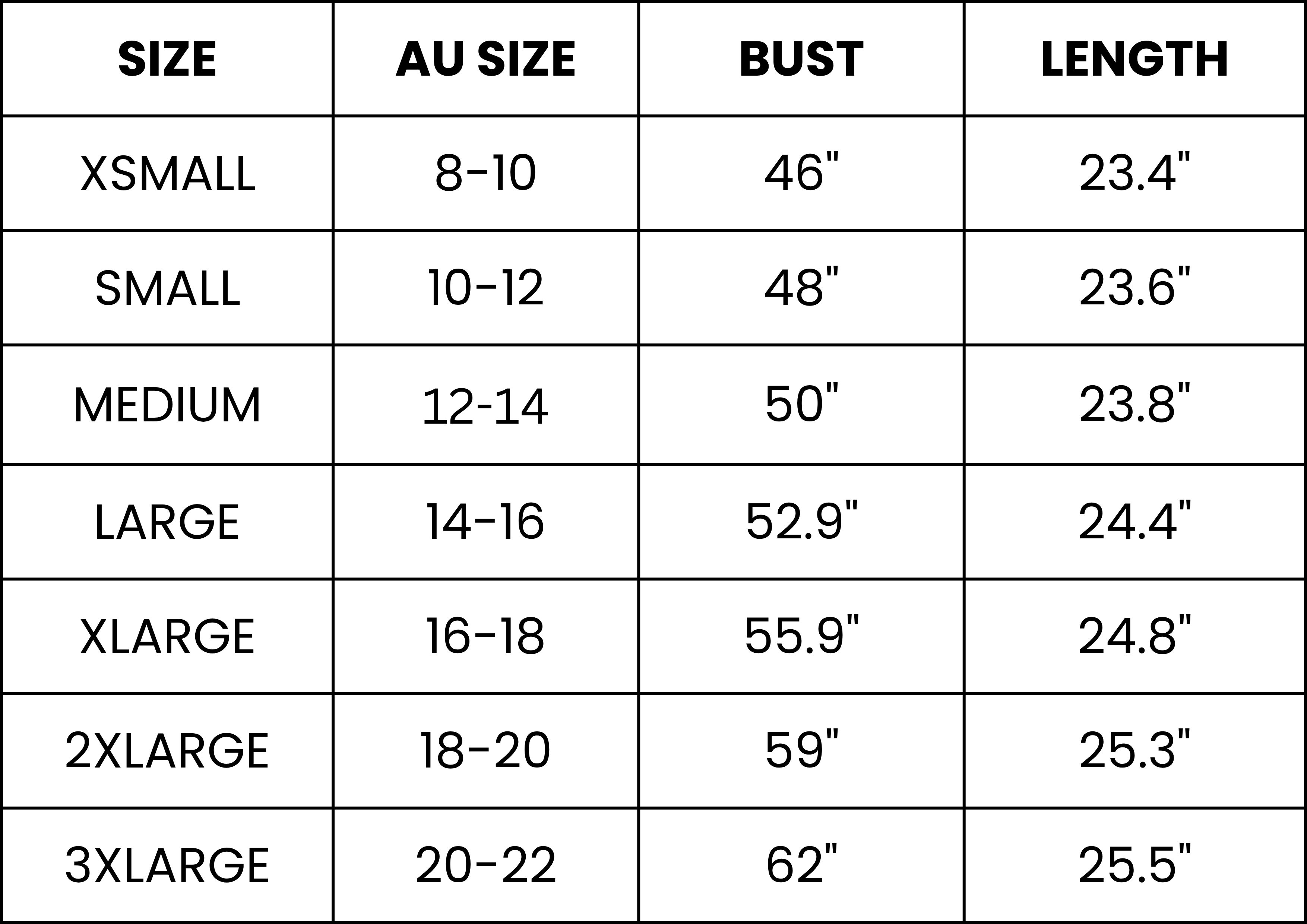 Size Guide (inches)