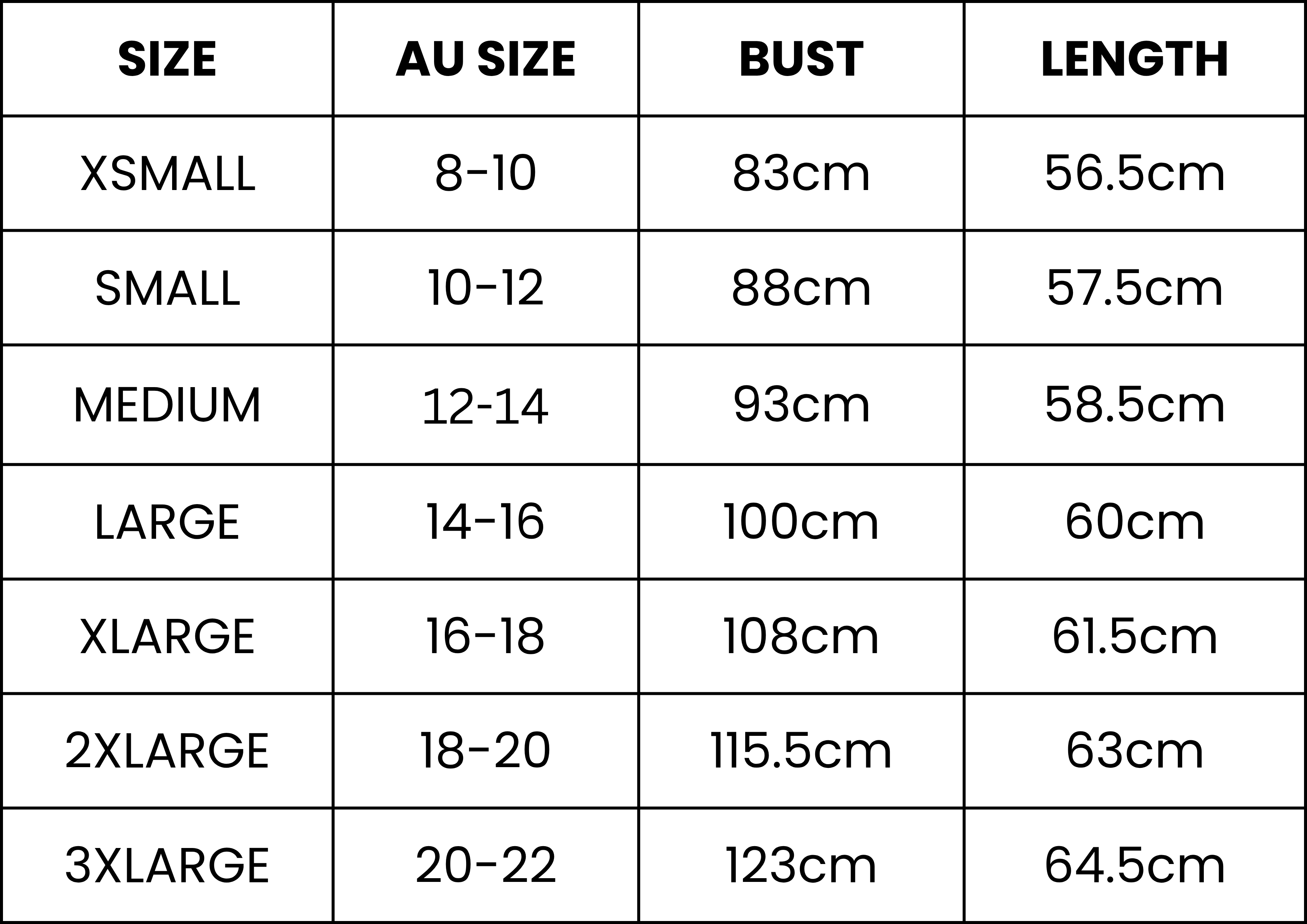Size Guide (cm)