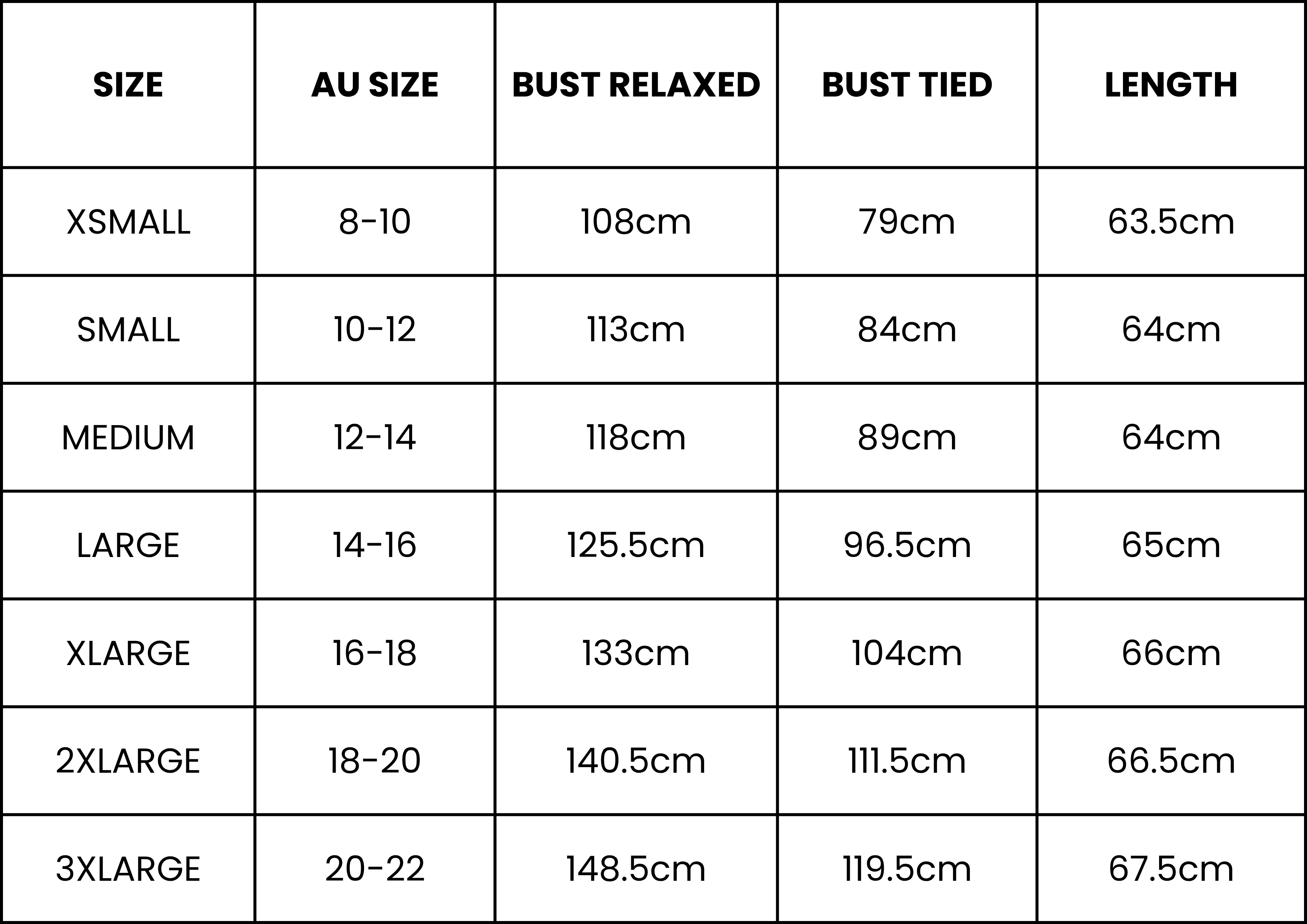 Size Guide (cm)