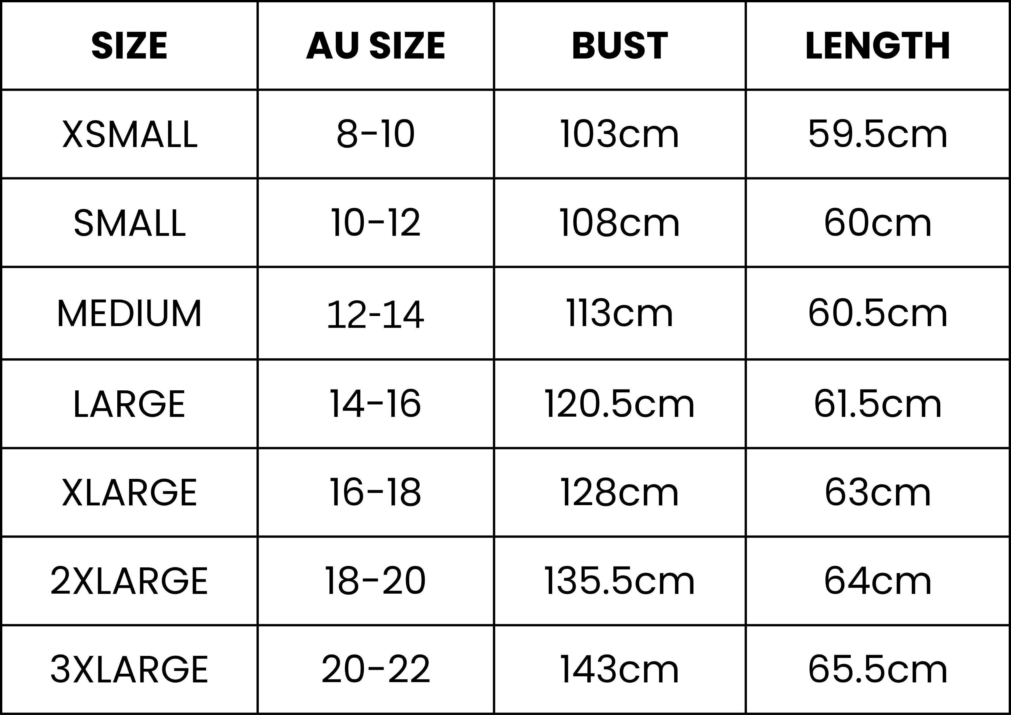 Size Guide (cm)