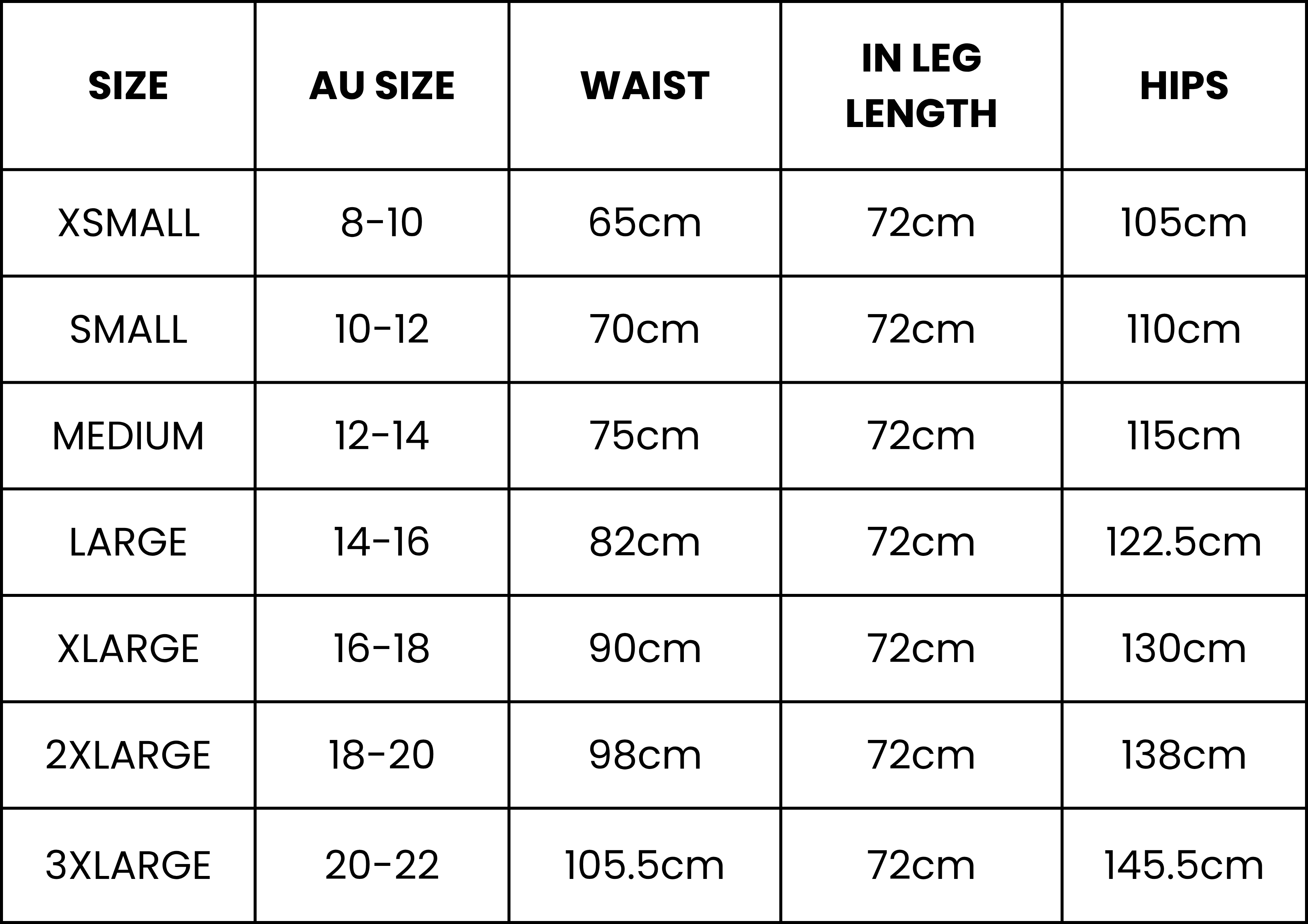 Size Guide (cm)