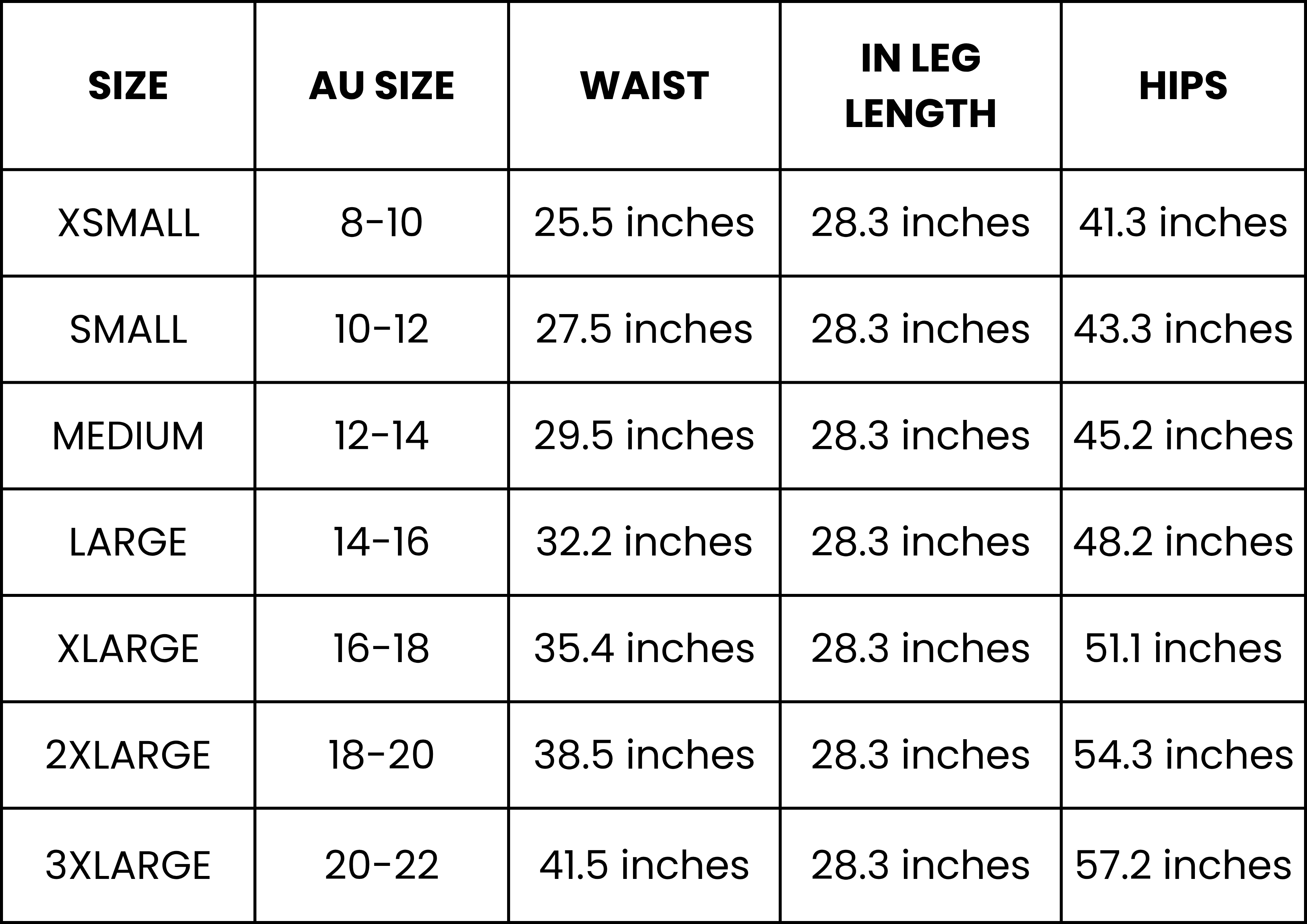 Size Guide (inches)