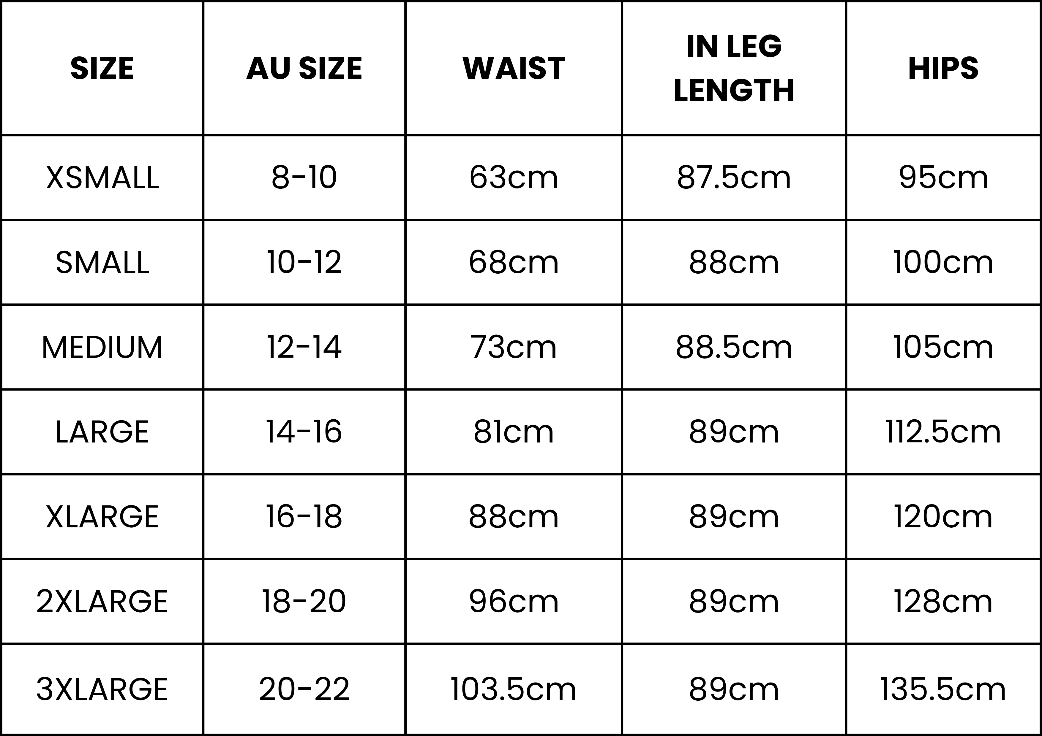 Size Guide (cm)