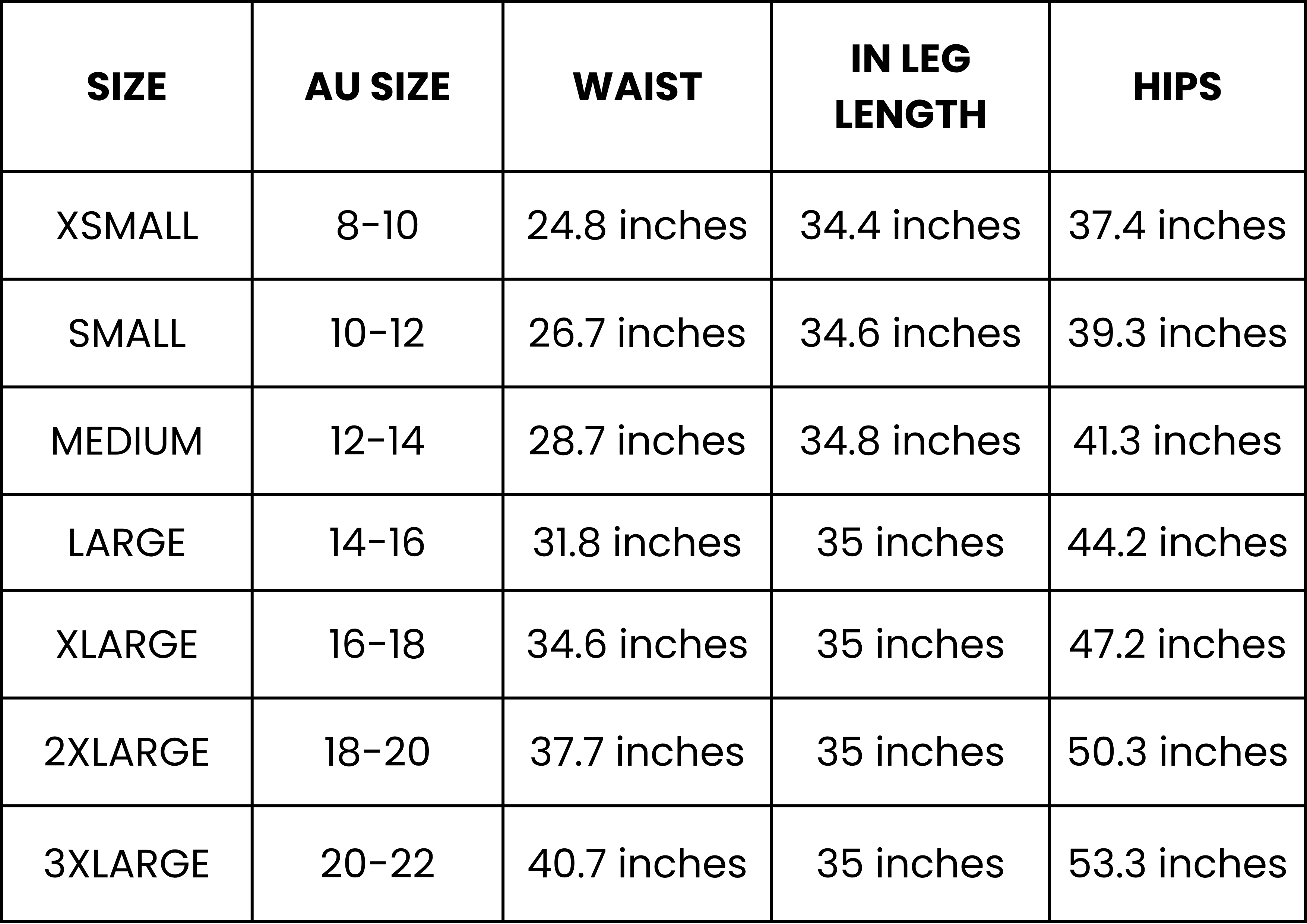 Size Guide (inches)