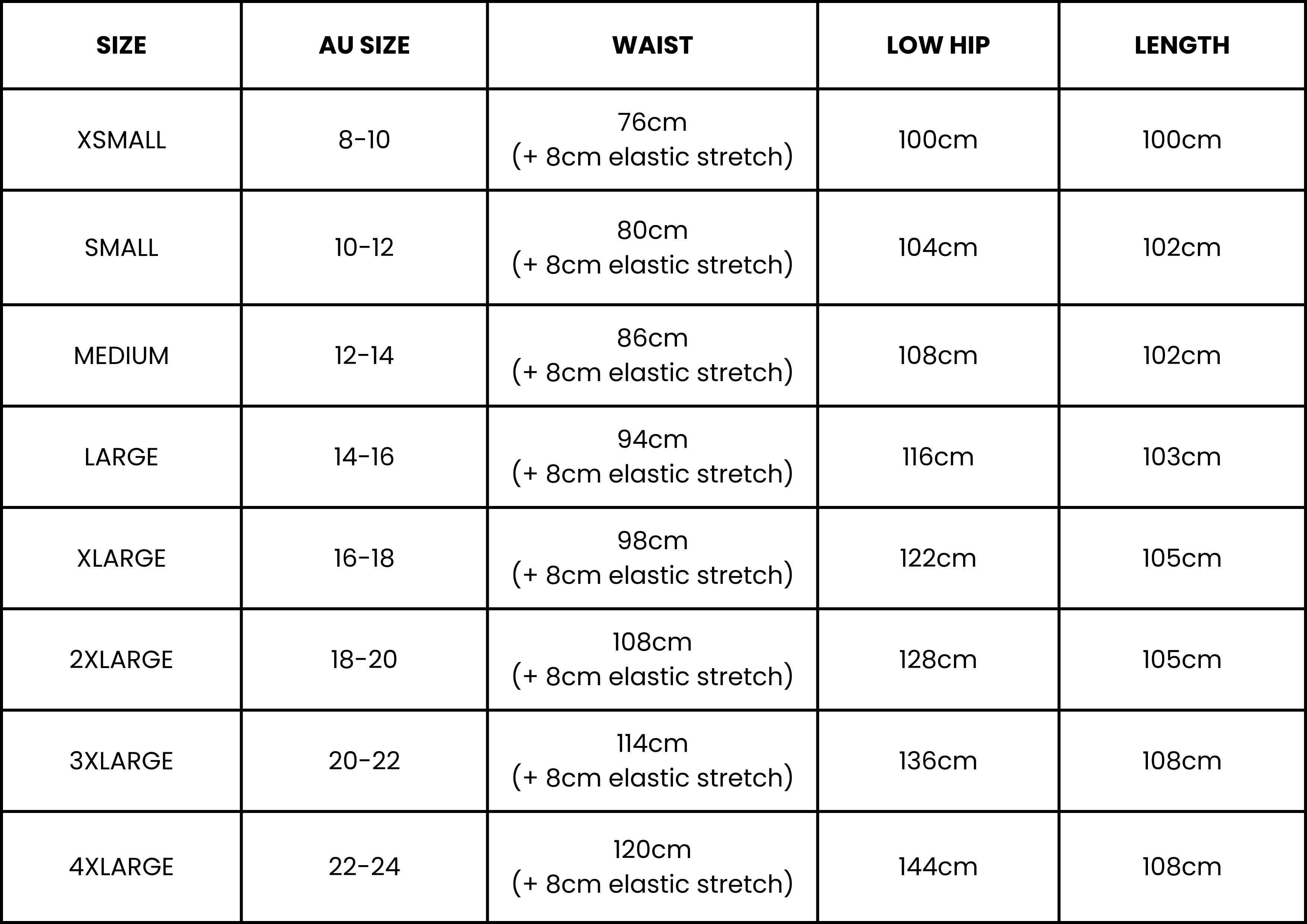 Size Guide (cm)