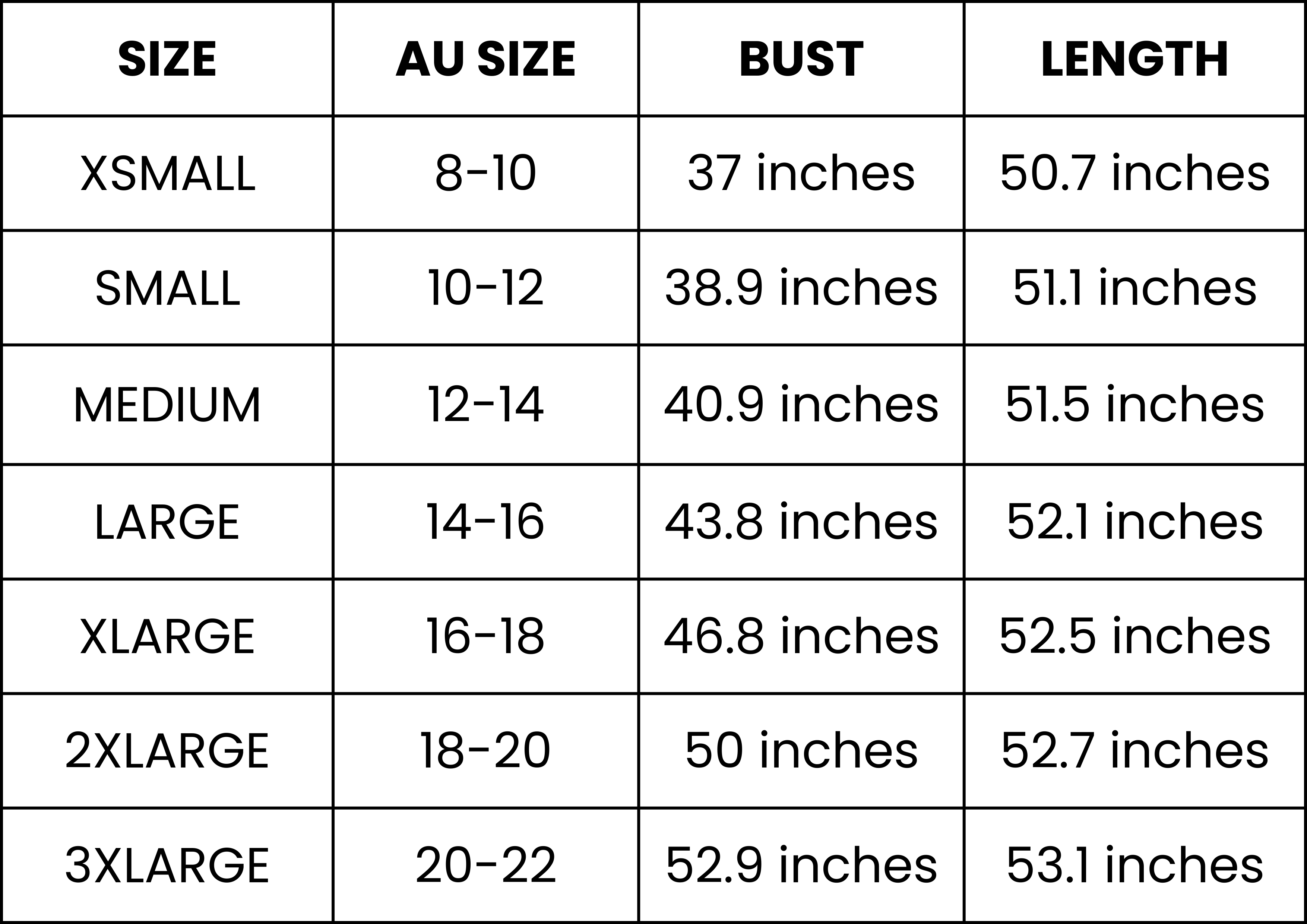 Size Guide (inches)