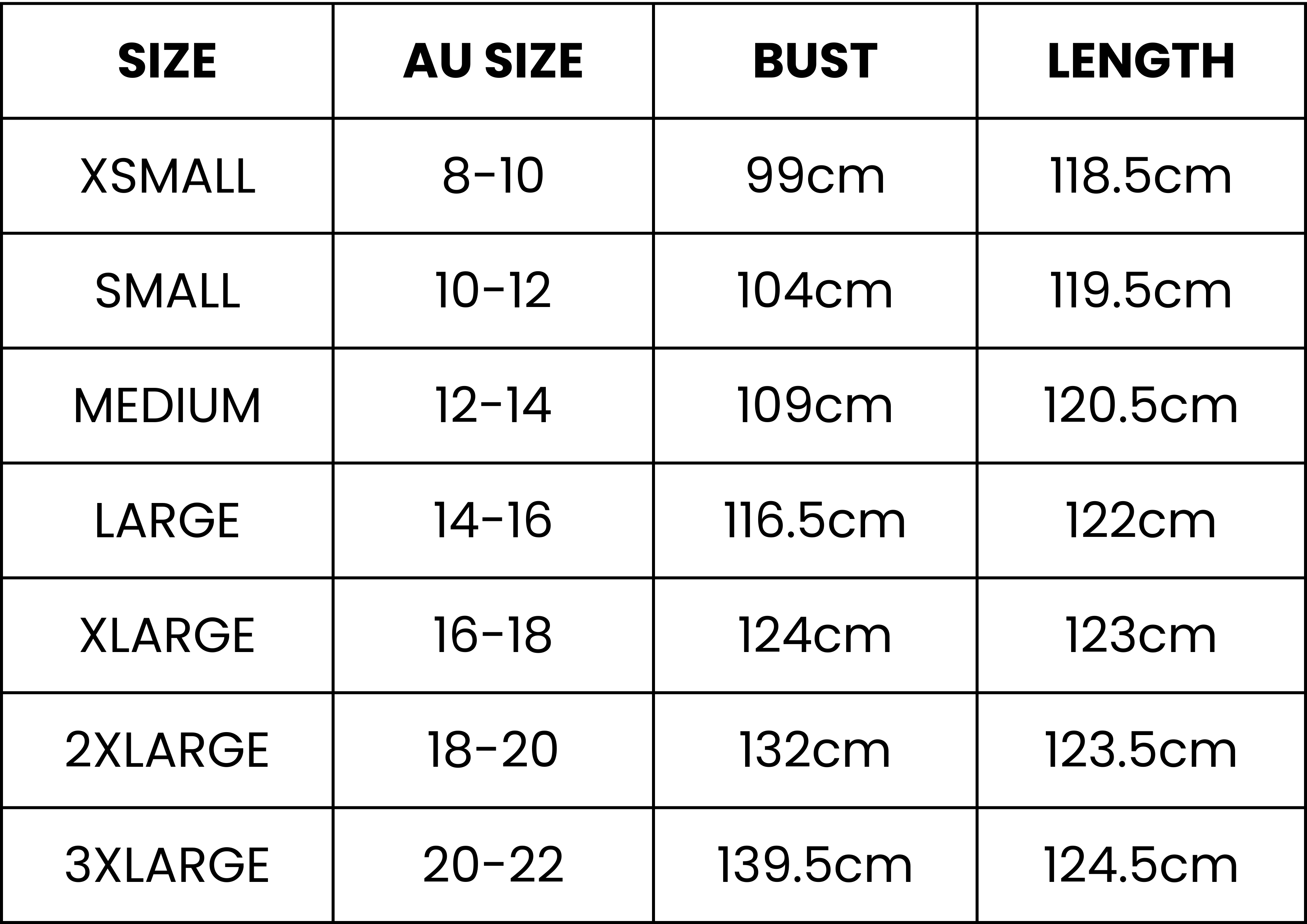 Size Guide (cm)