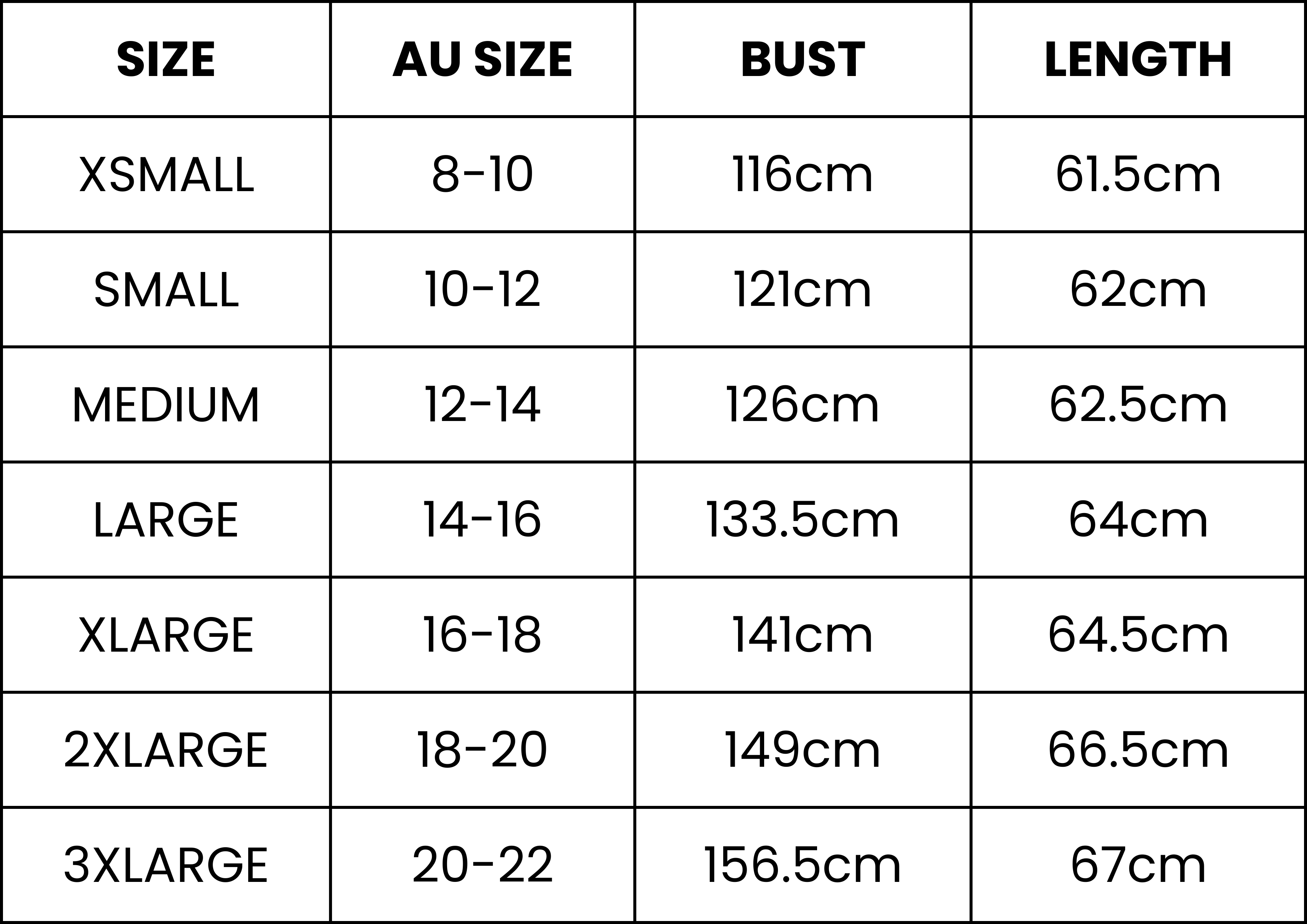 Size Guide (cm)