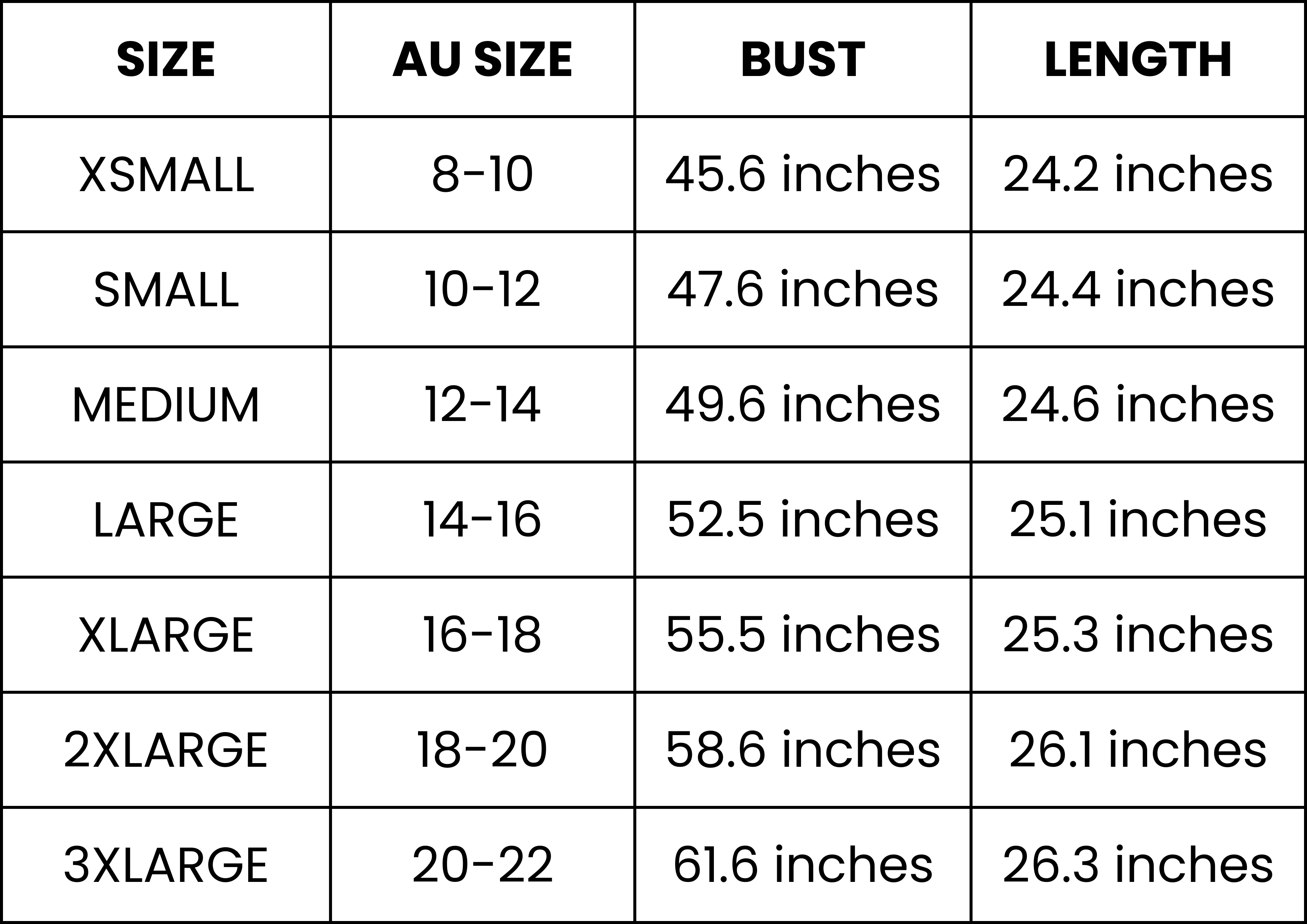Size Guide (inches)