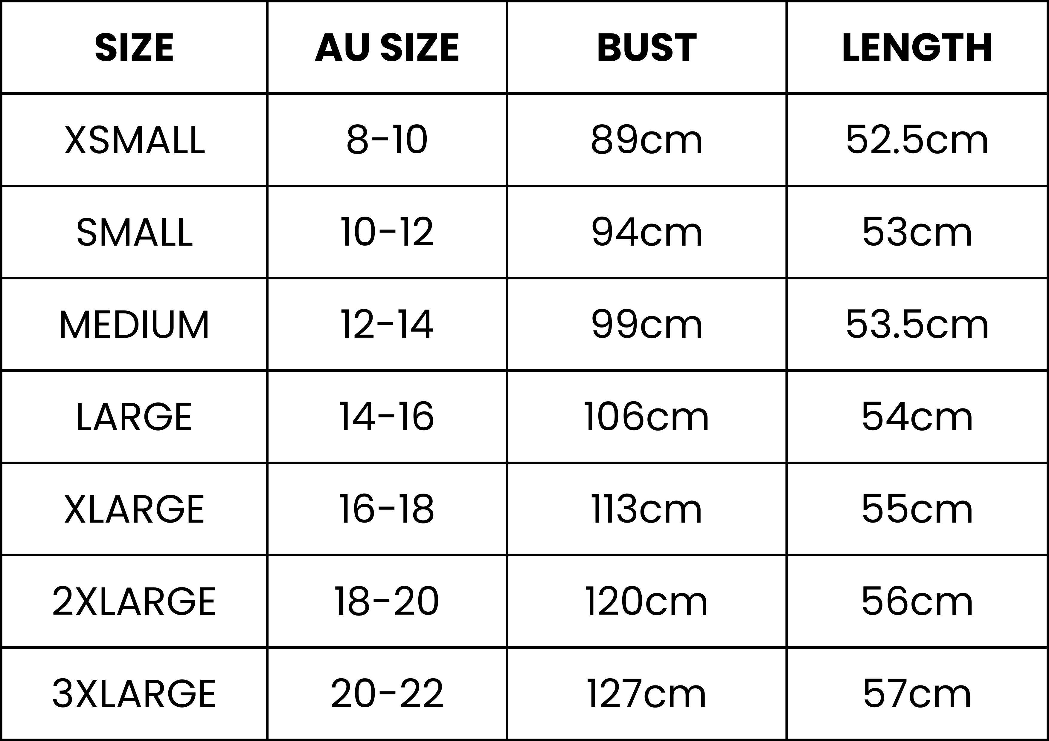 Size Guide (cm)