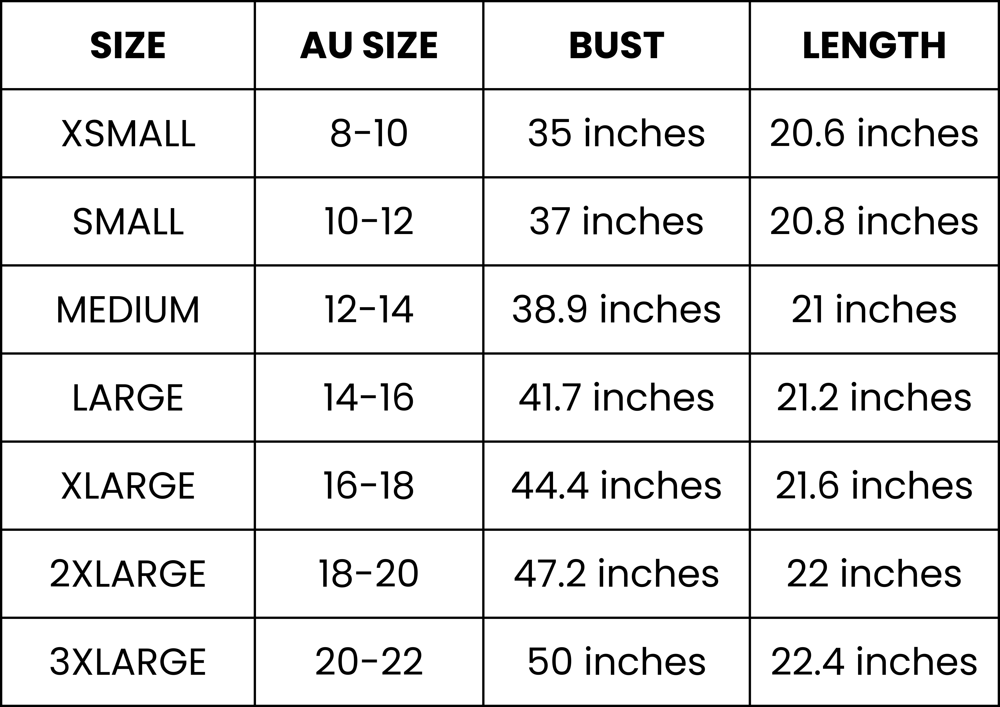 Size Guide (inches)