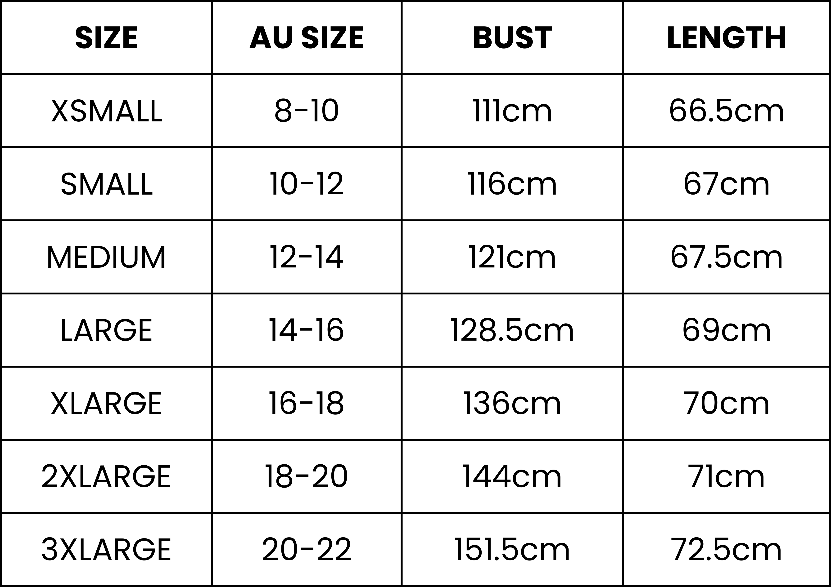 Size Guide (cm)