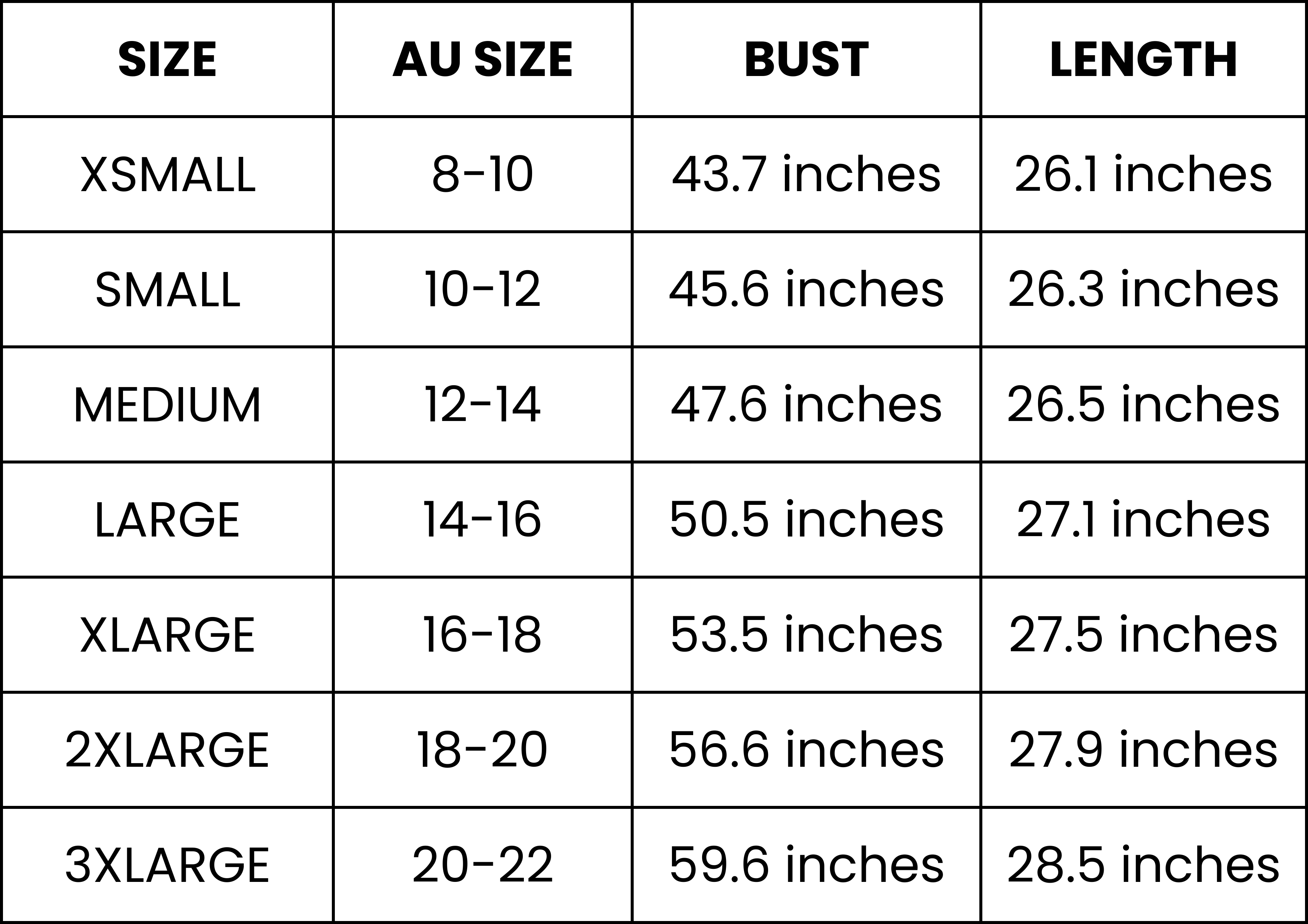 Size Guide (inches)
