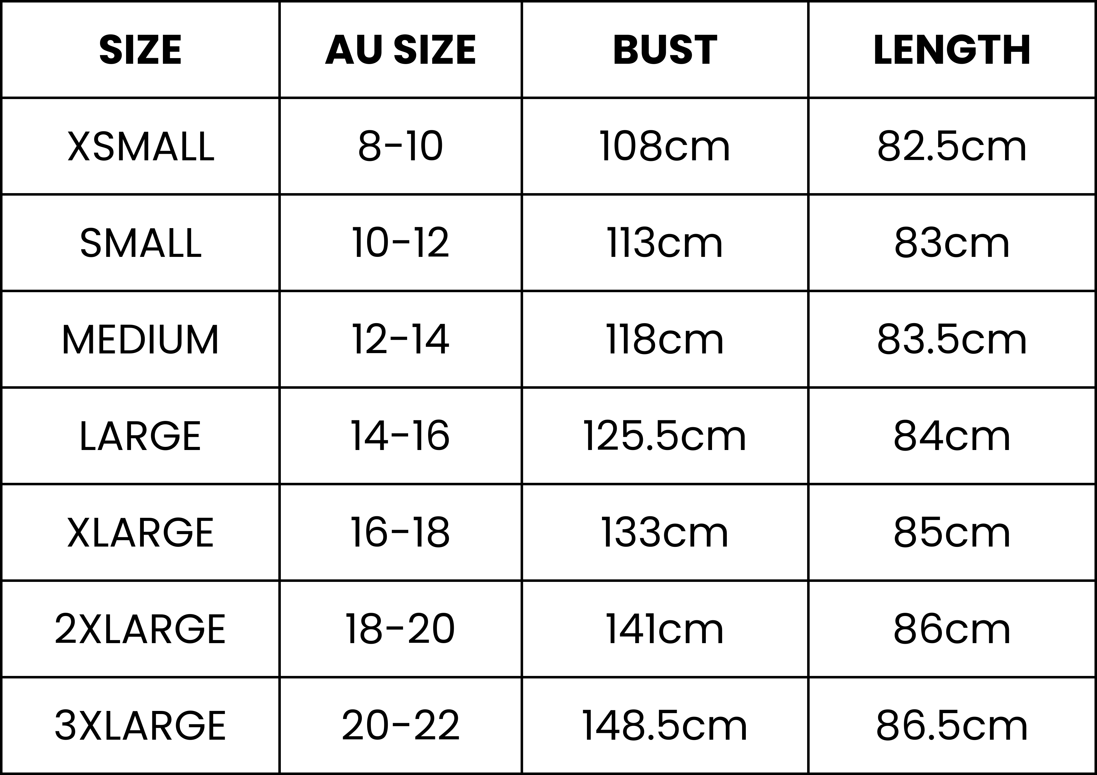 Size Guide (cm)