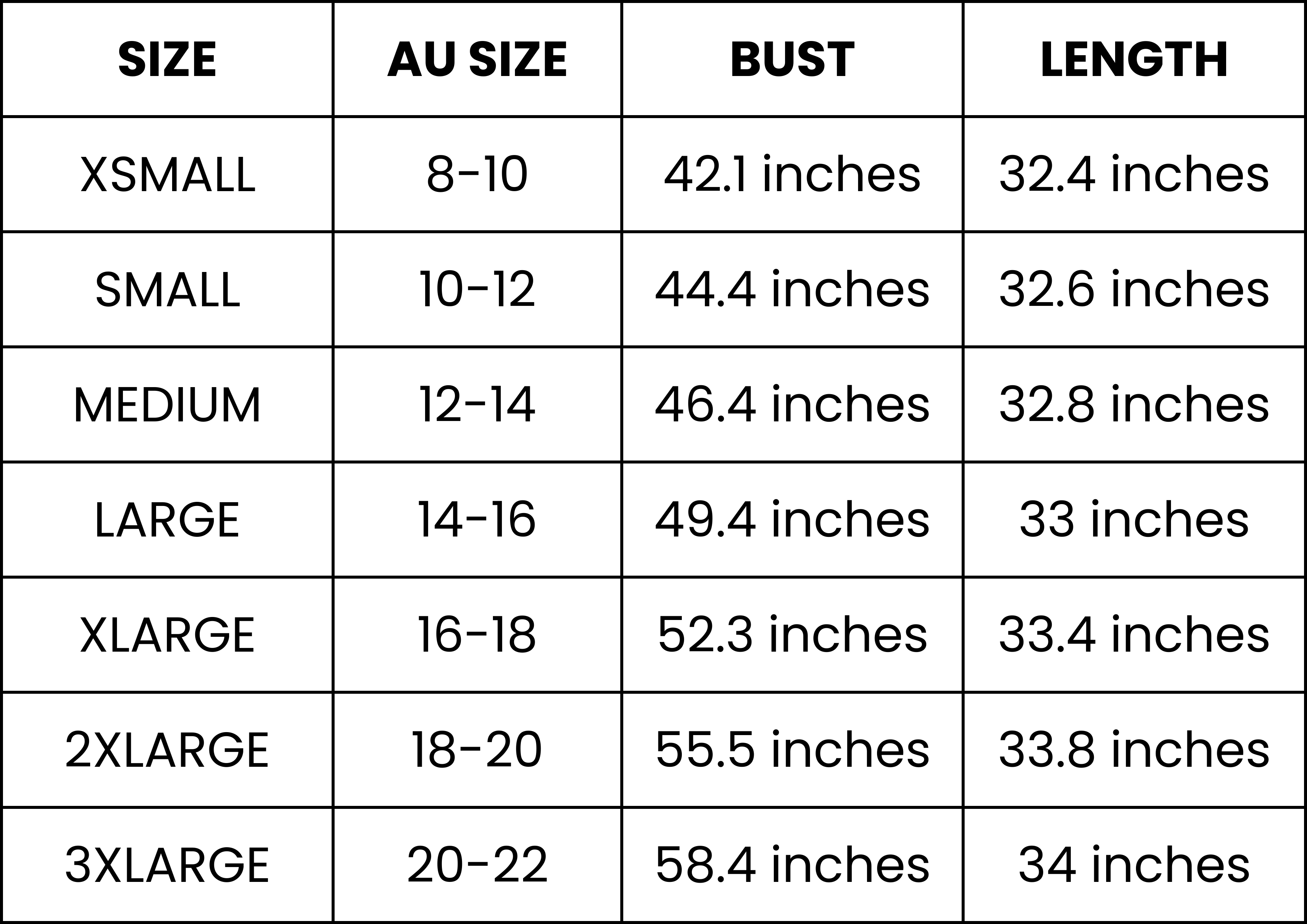 Size Guide (inches)