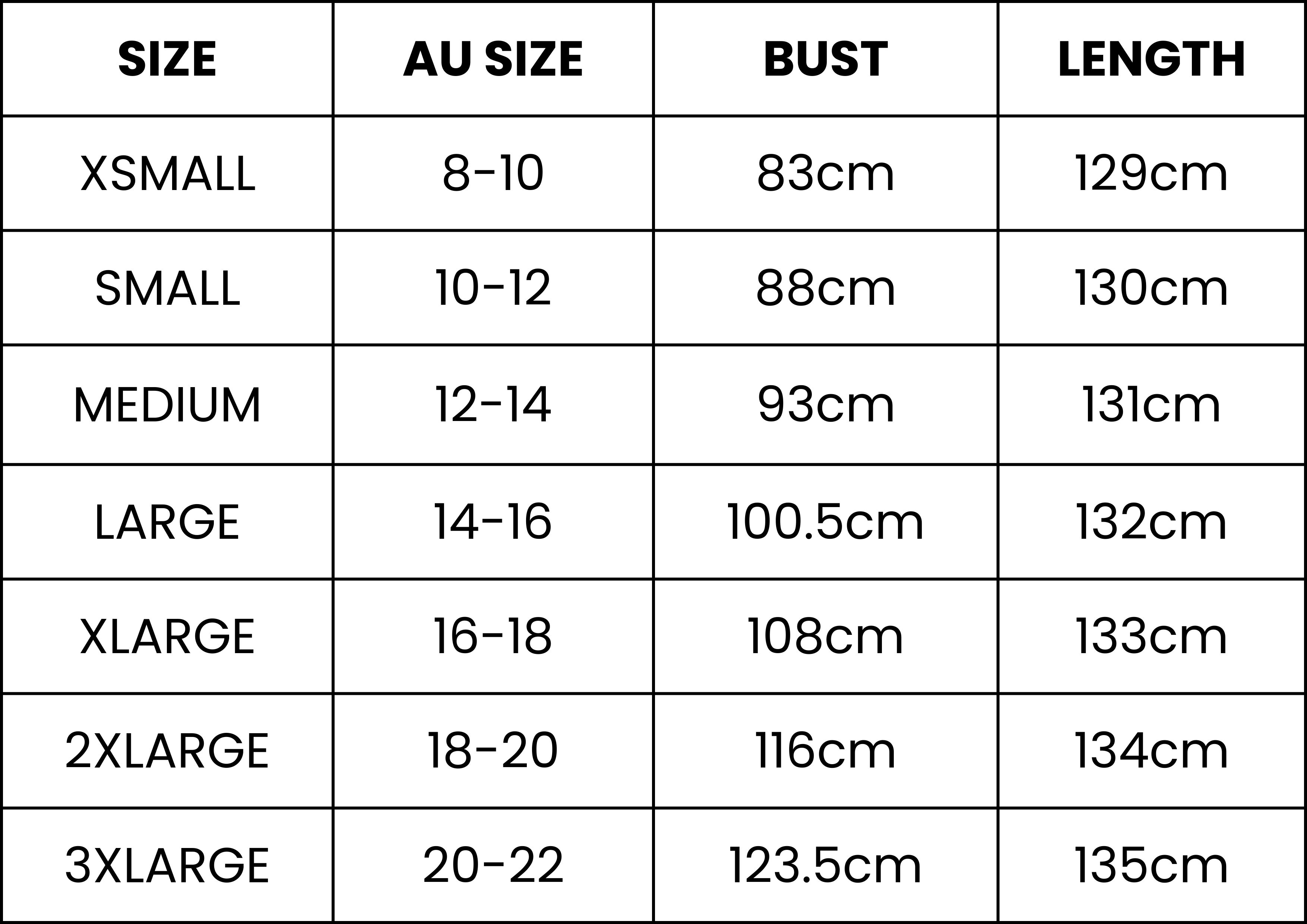 Size Guide (cm)