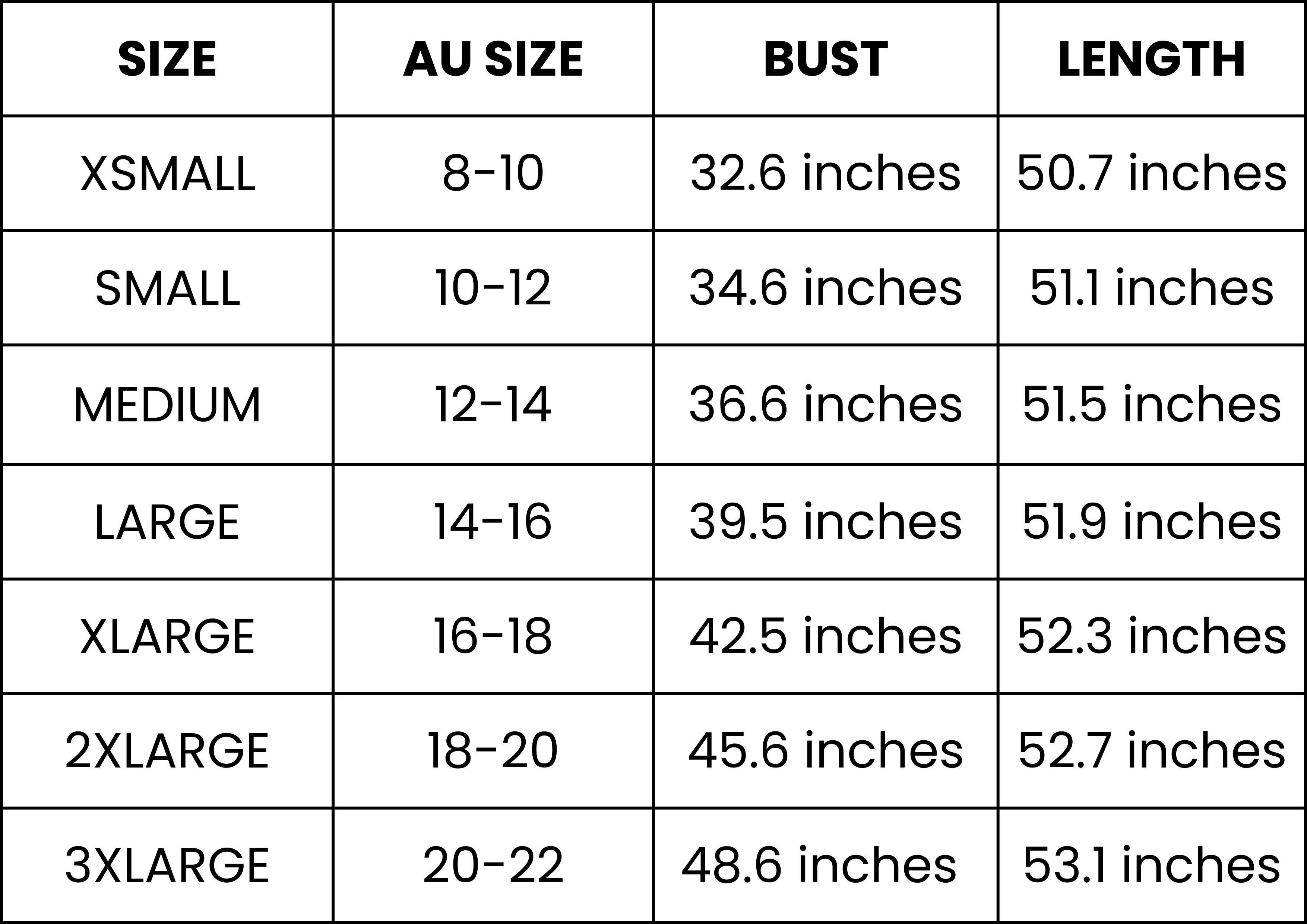 Size Guide (inches)
