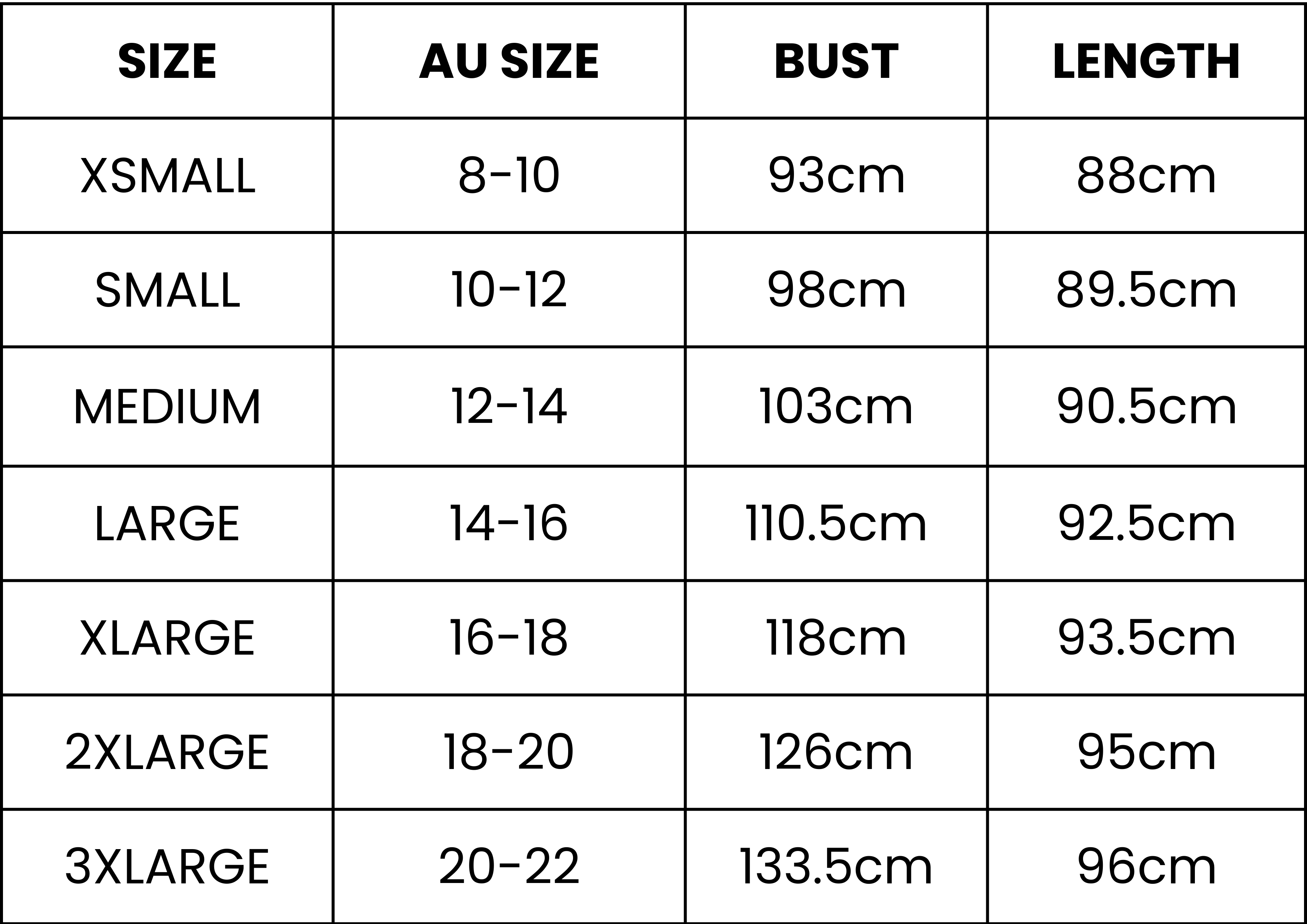 Size Guide (cm)