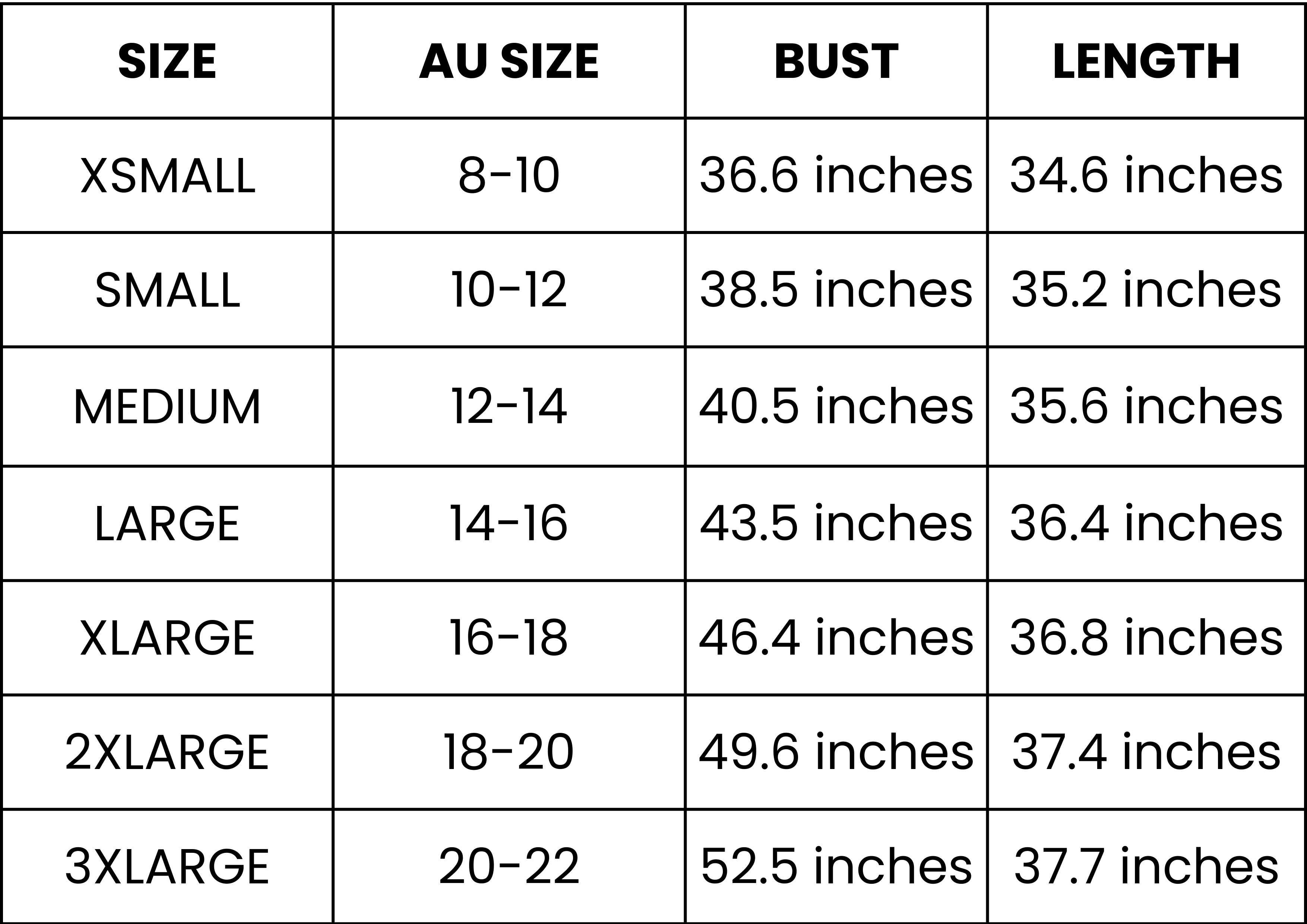 Size Guide (inches)