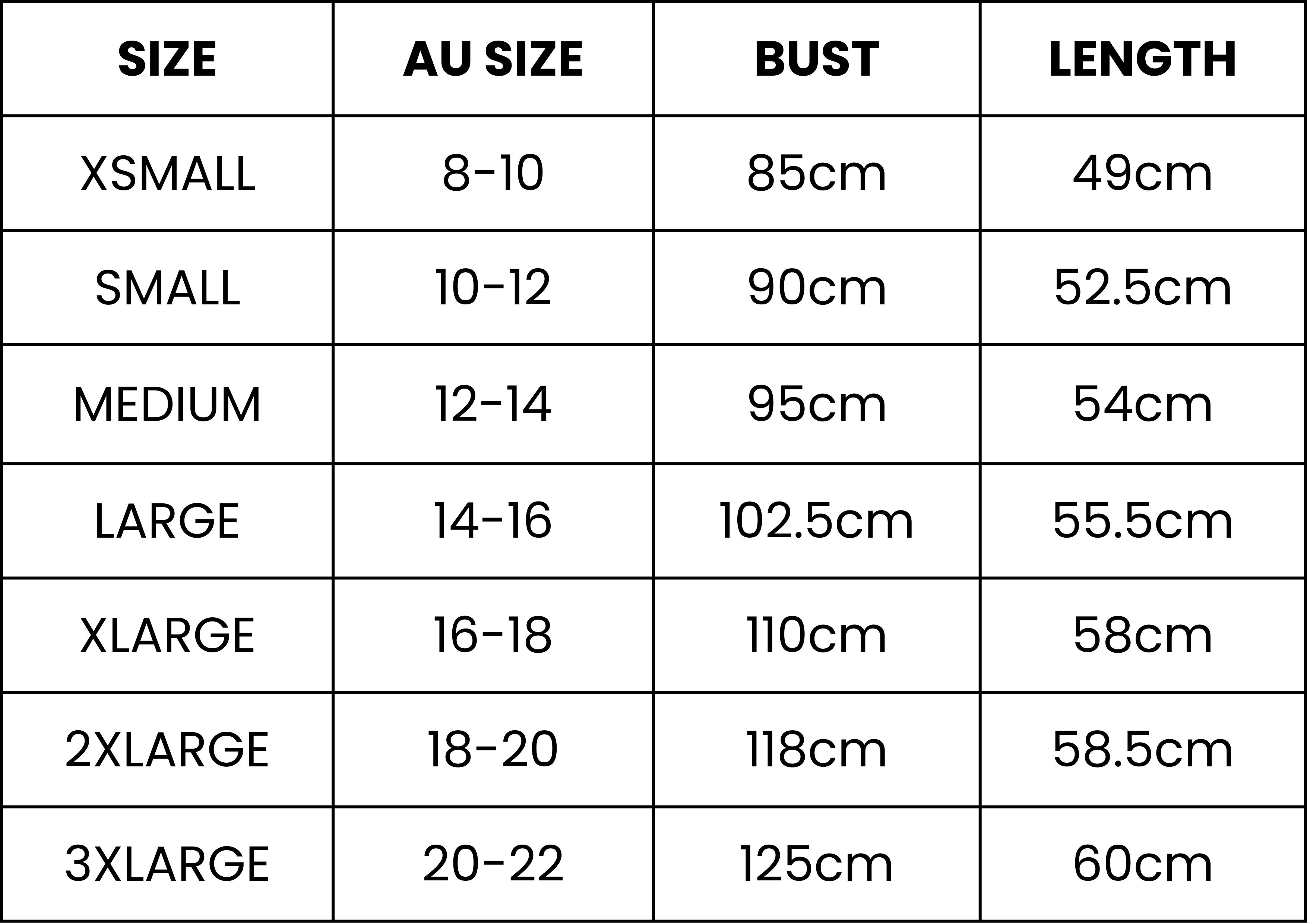 Size Guide (cm)