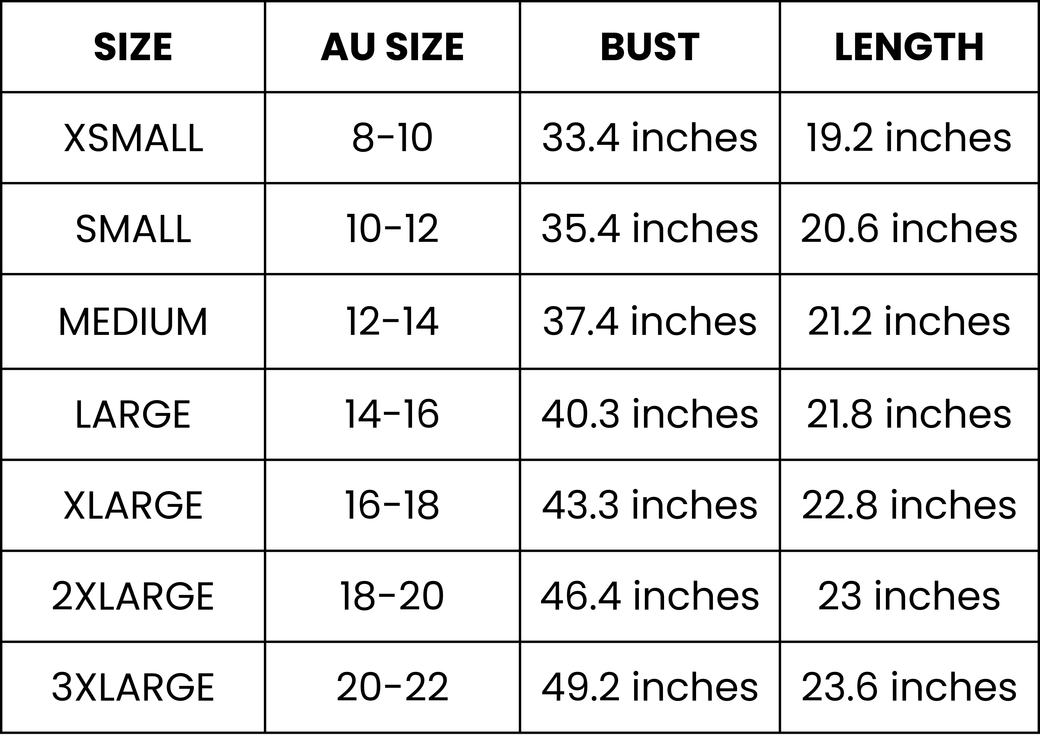 Size Guide (inches)