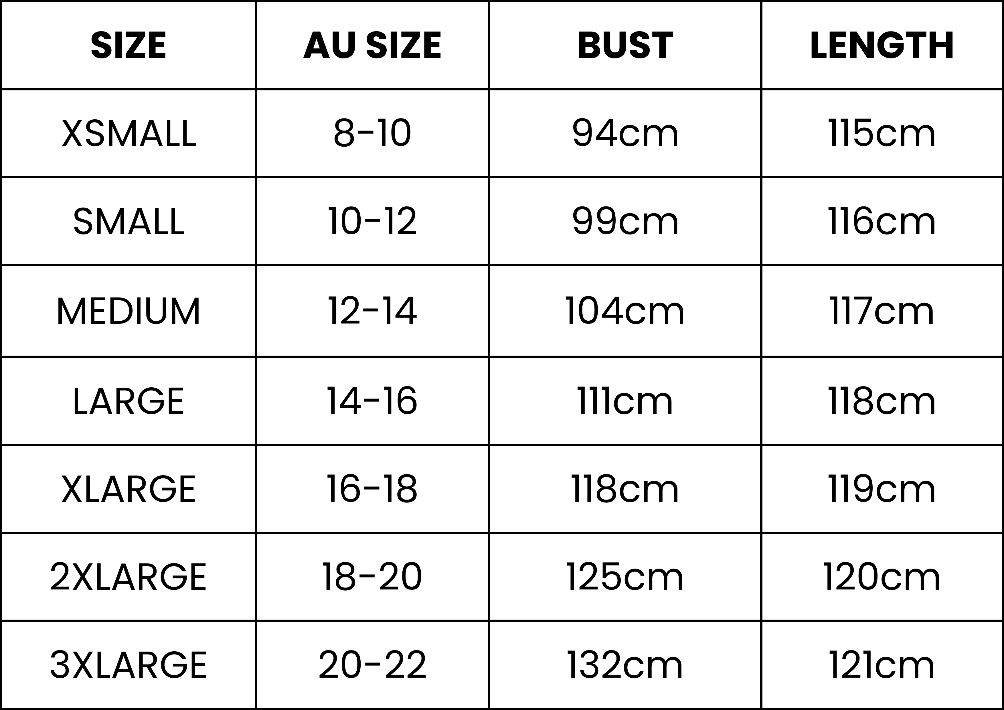 Size Guide (cm)
