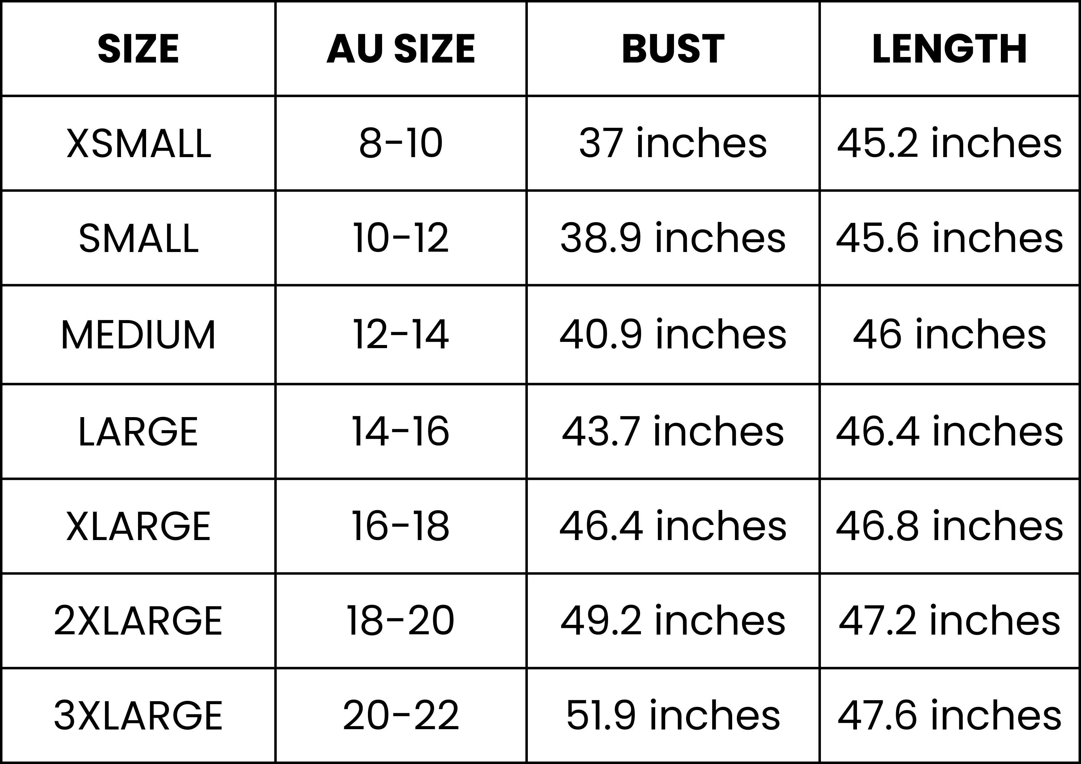 Size Guide (inches)