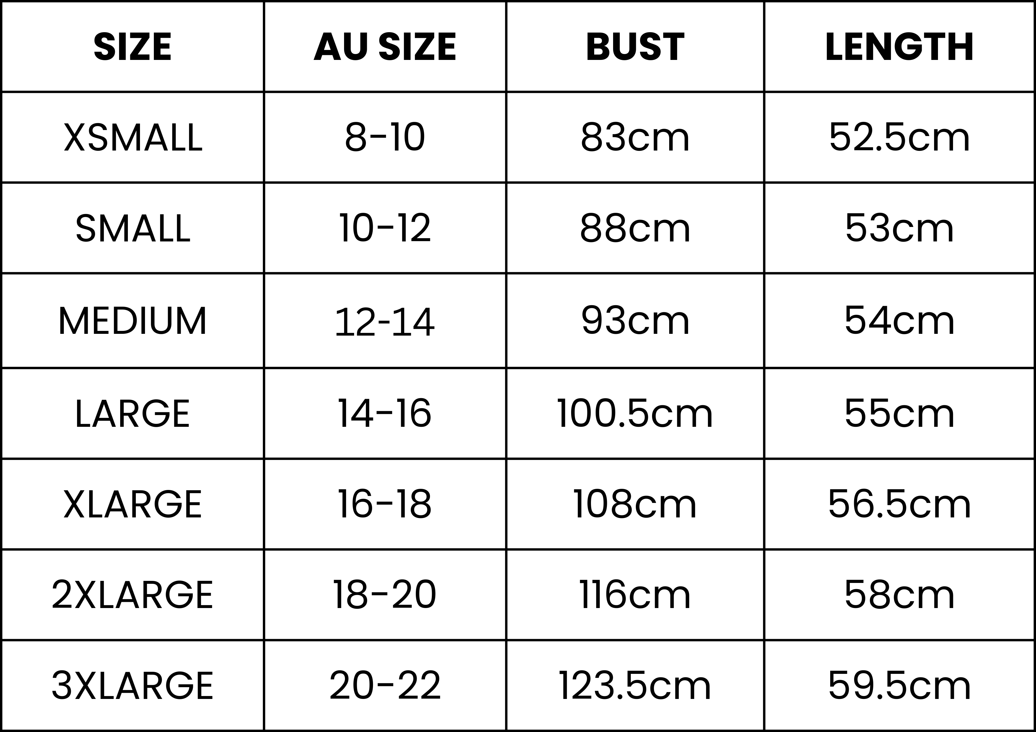 Size Guide (cm)