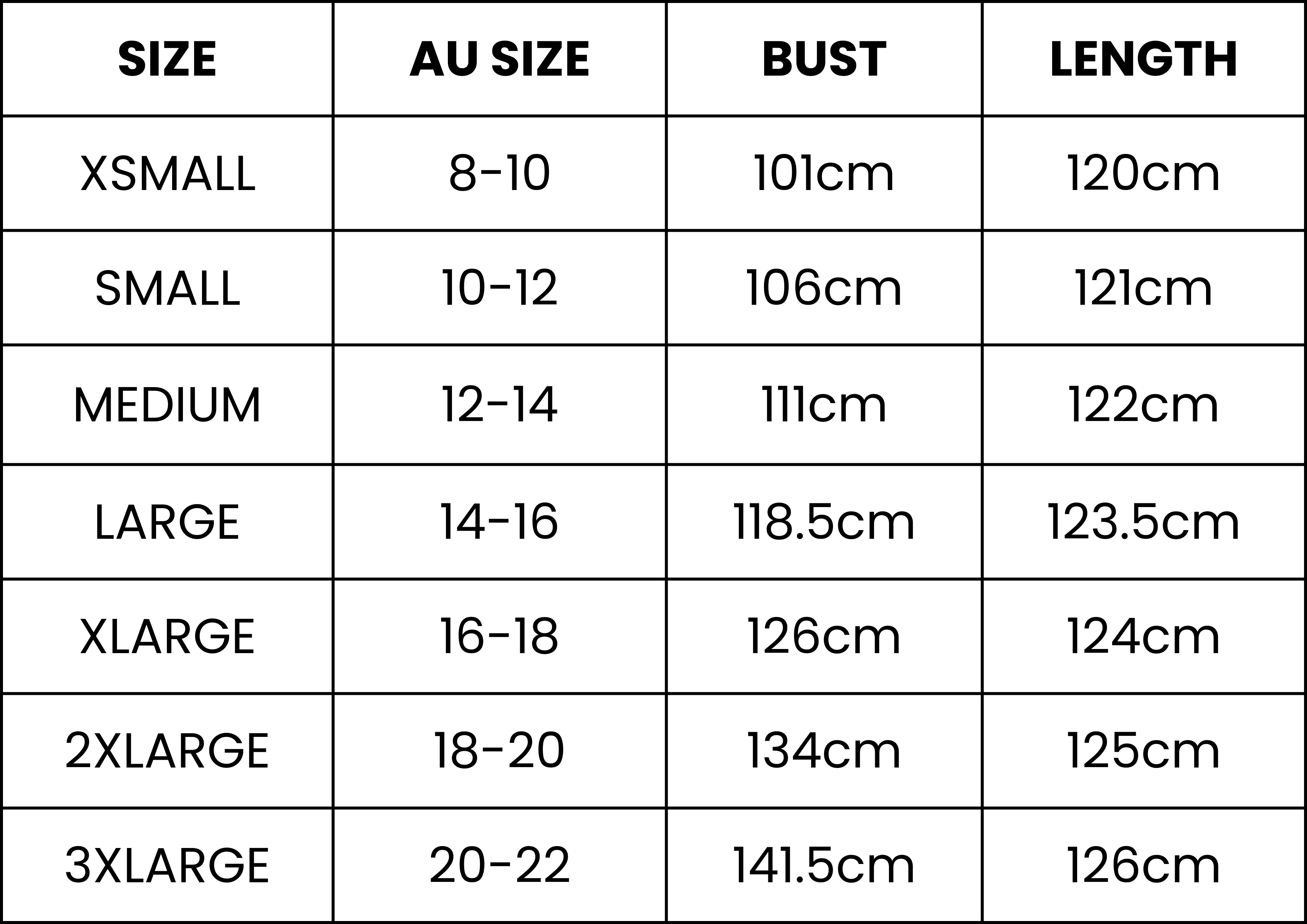 Size Guide (cm)