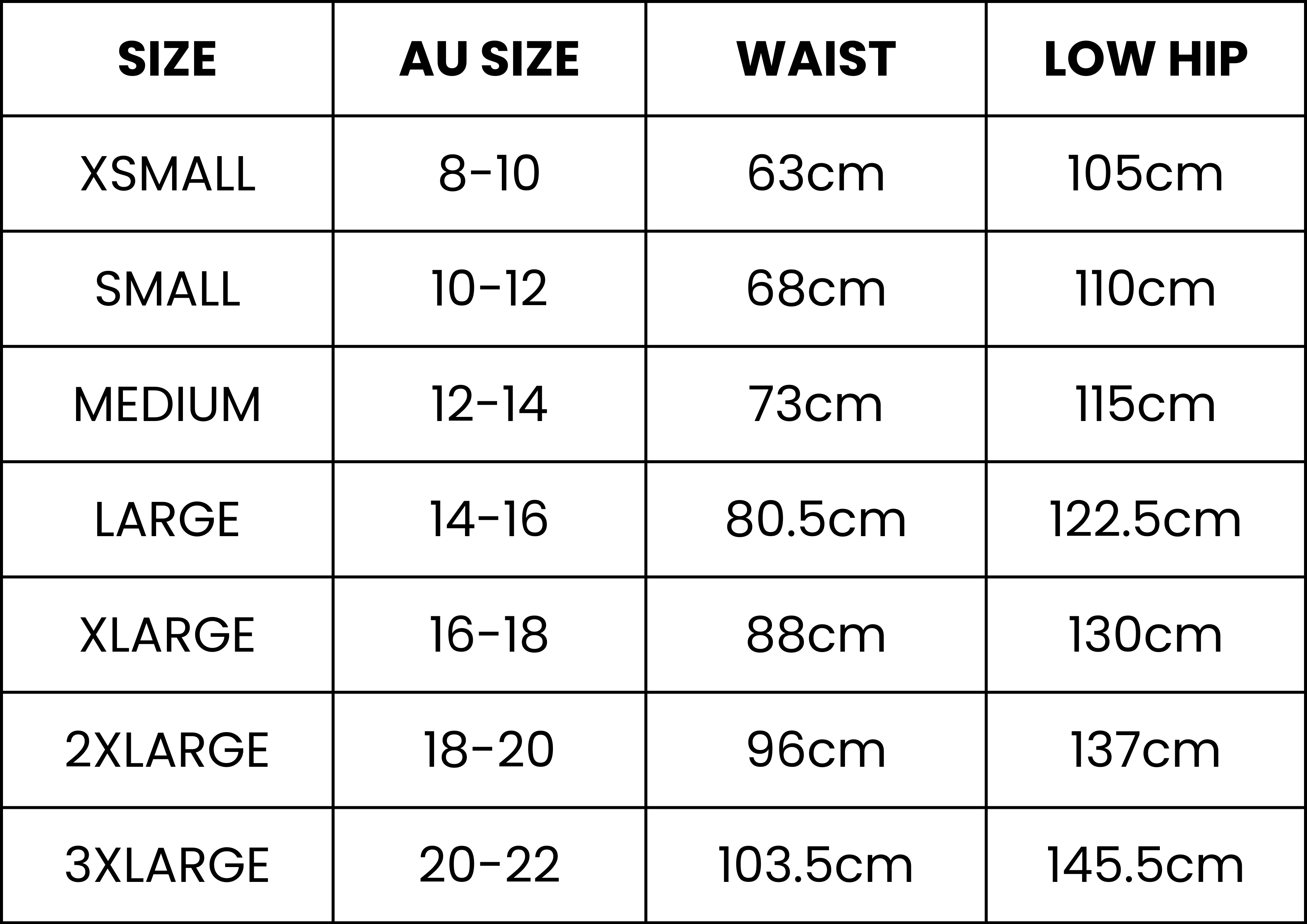 Size Guide (cm)