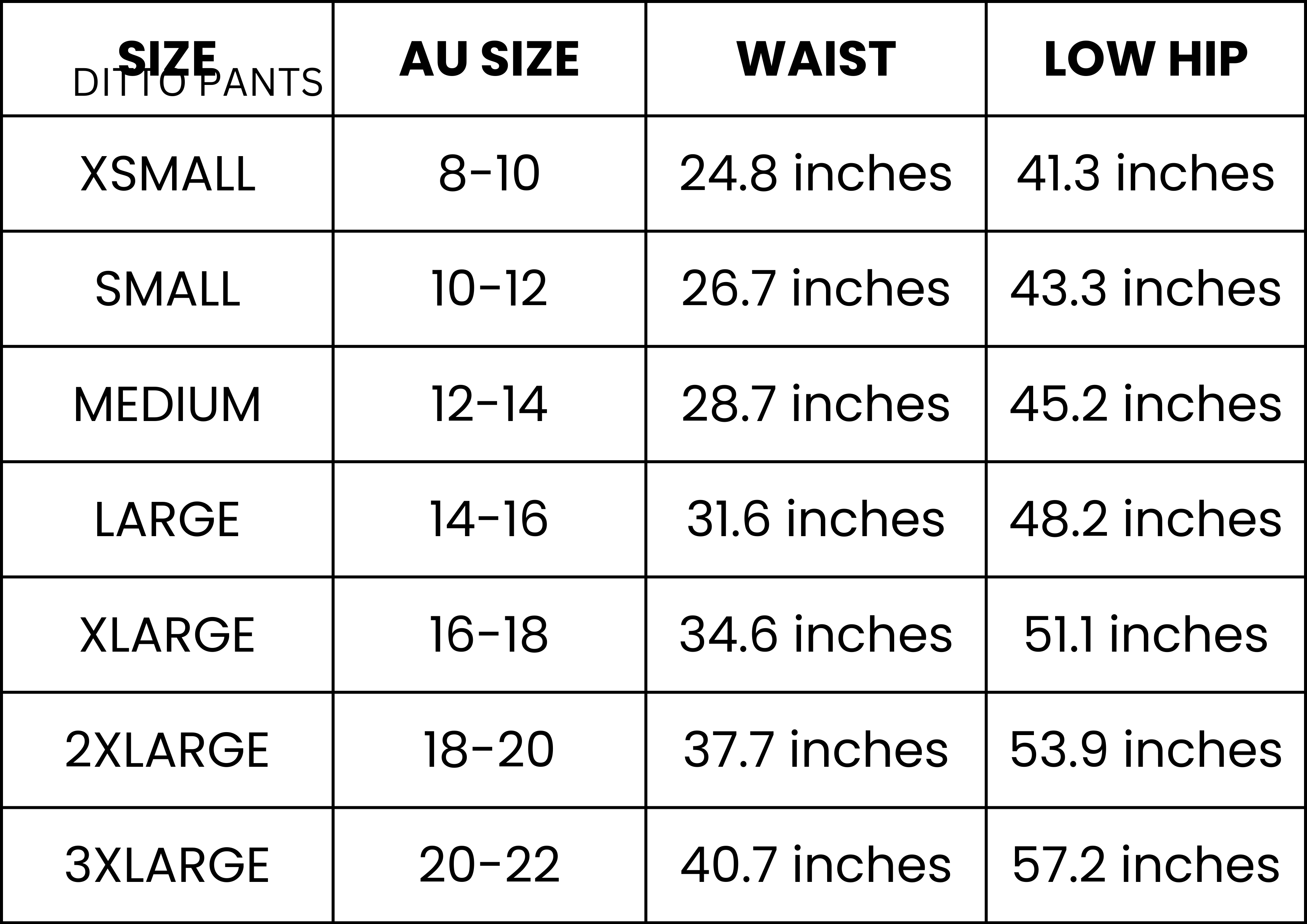 Size Guide (inches)