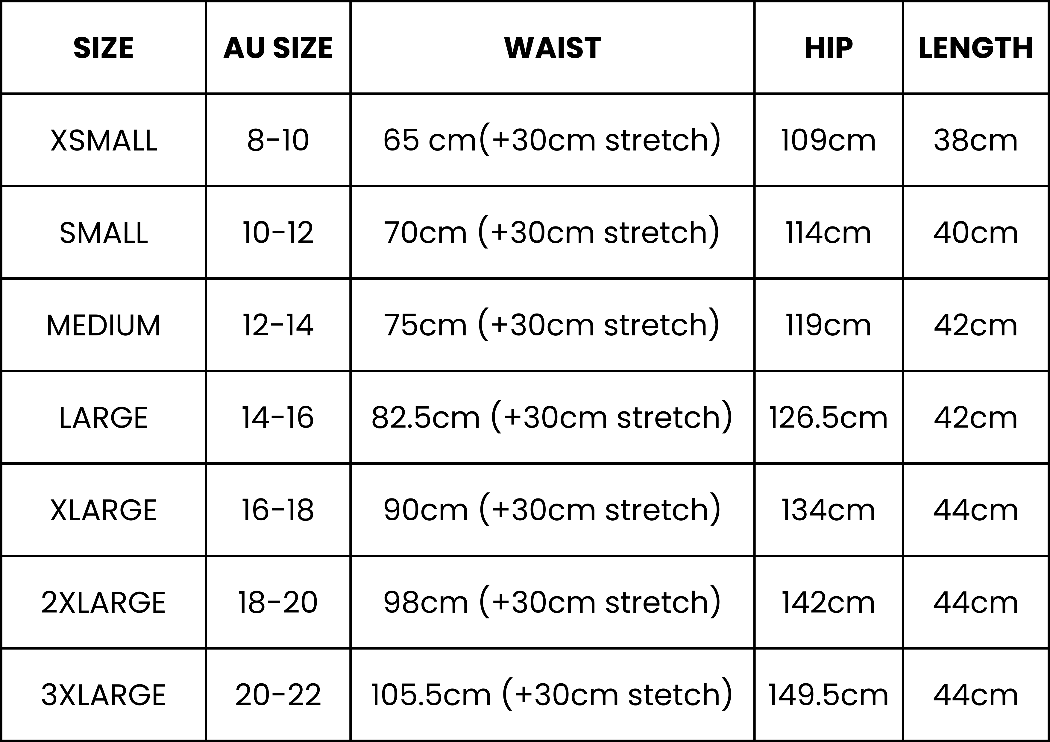Size Guide (cm)