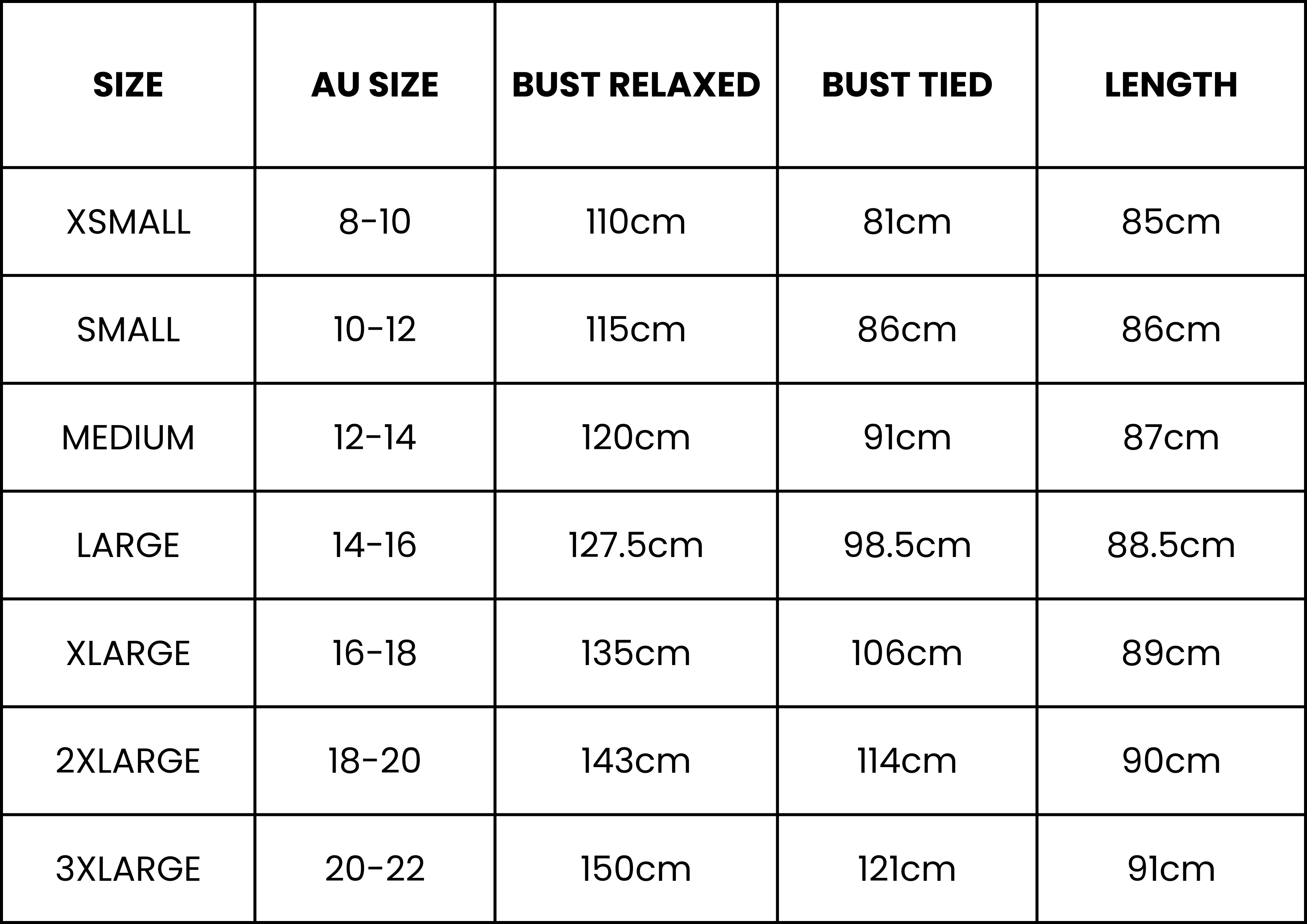 Size Guide (cm)