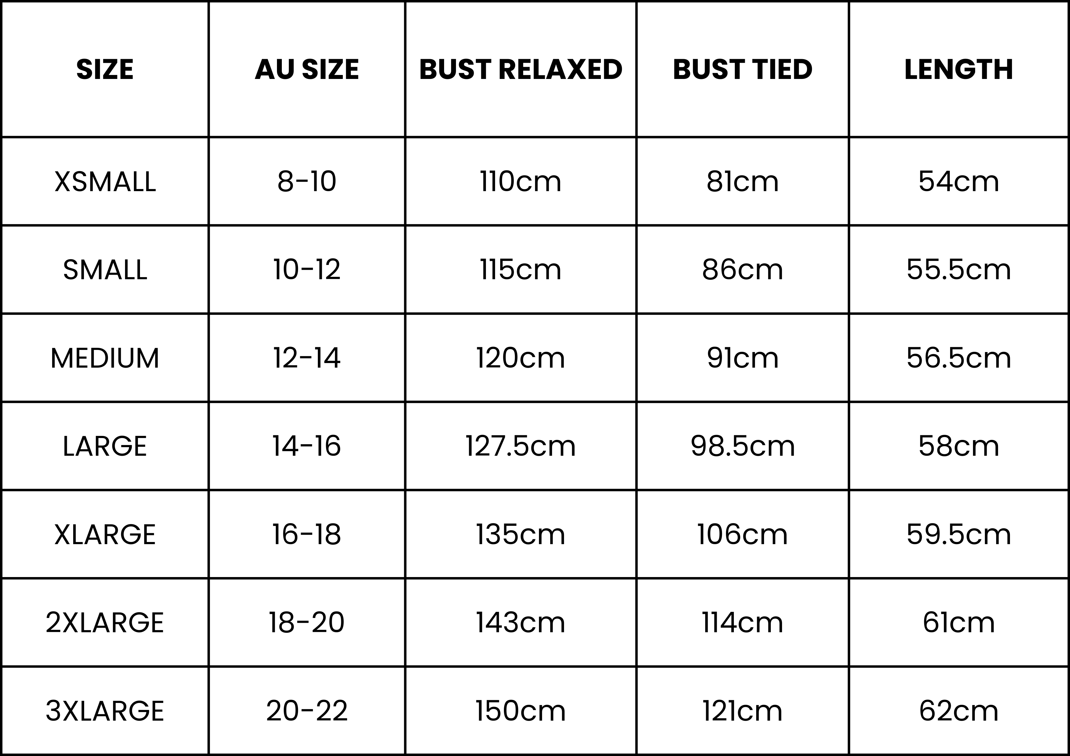 Size Guide (cm)