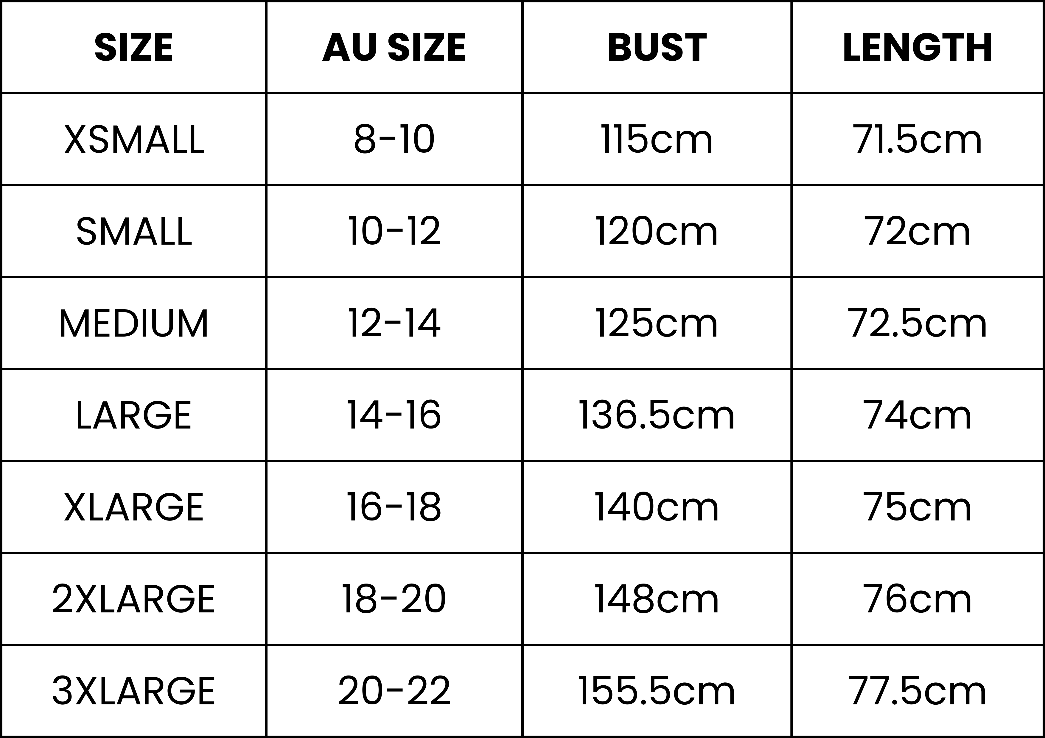 Size Guide (cm)
