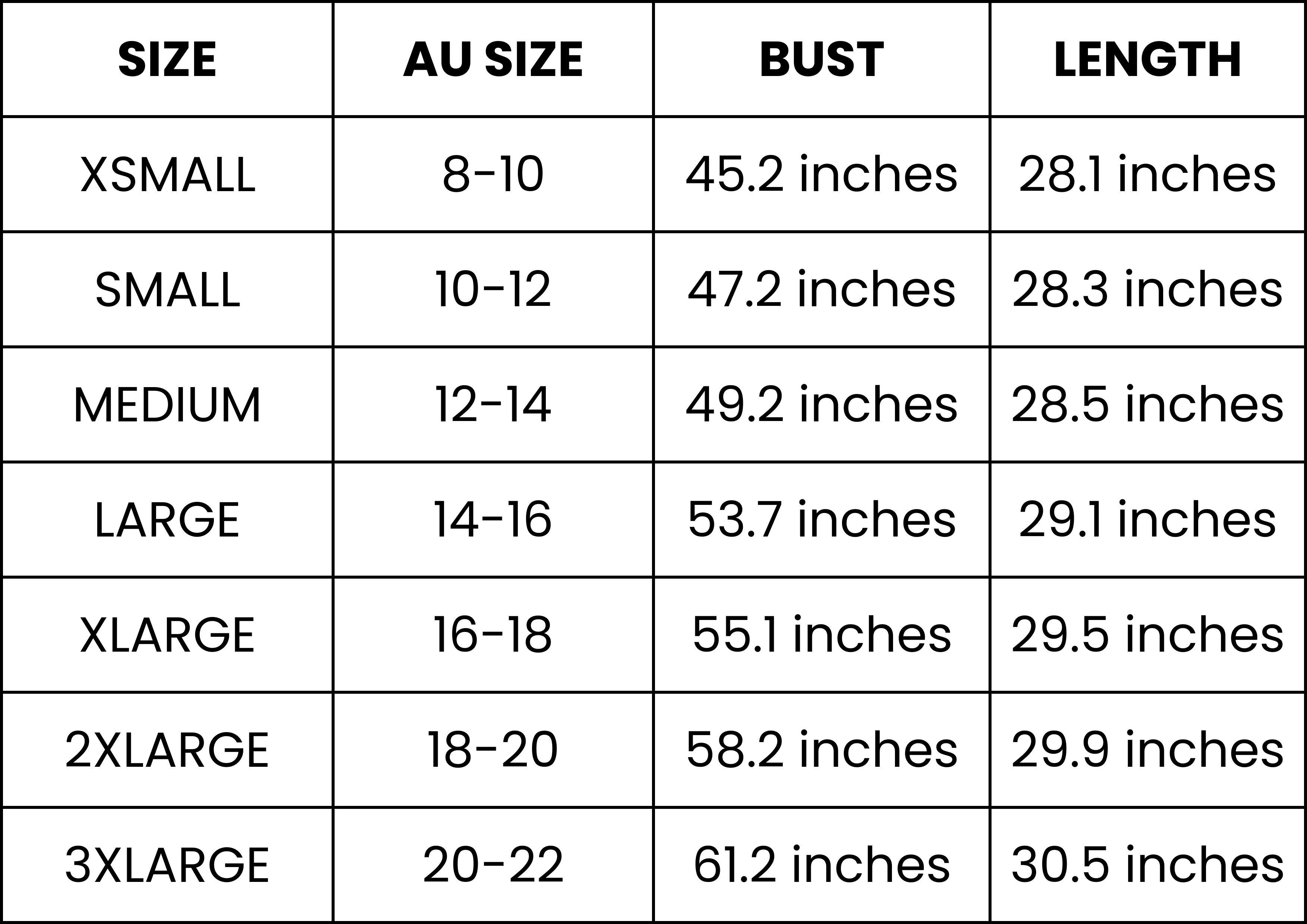 Size Guide (inches)