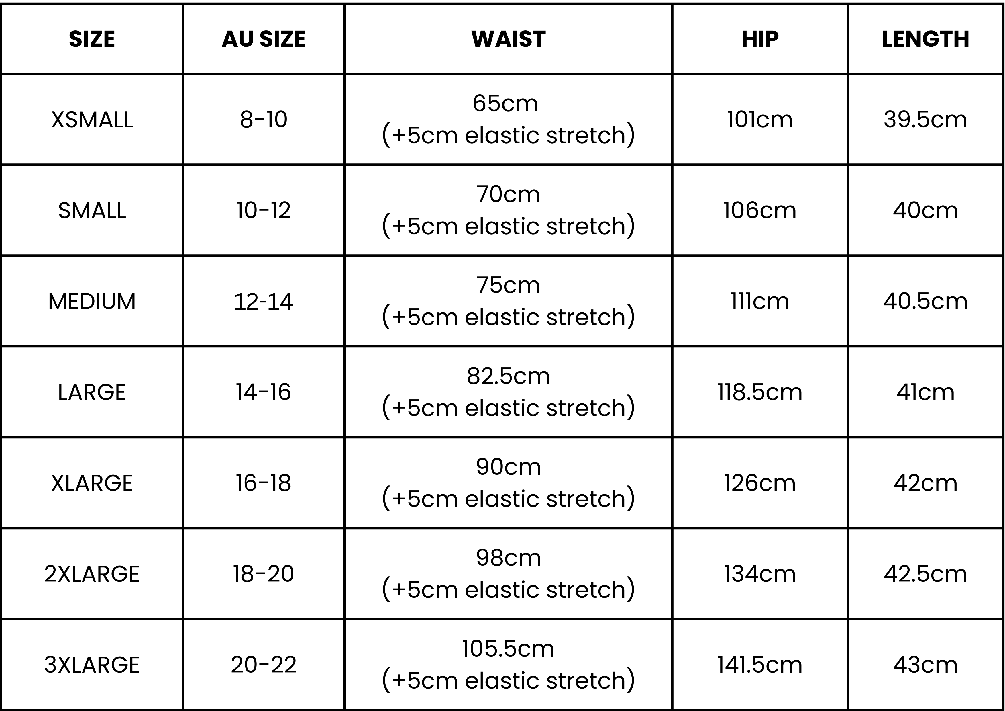 Size Guide (cm)