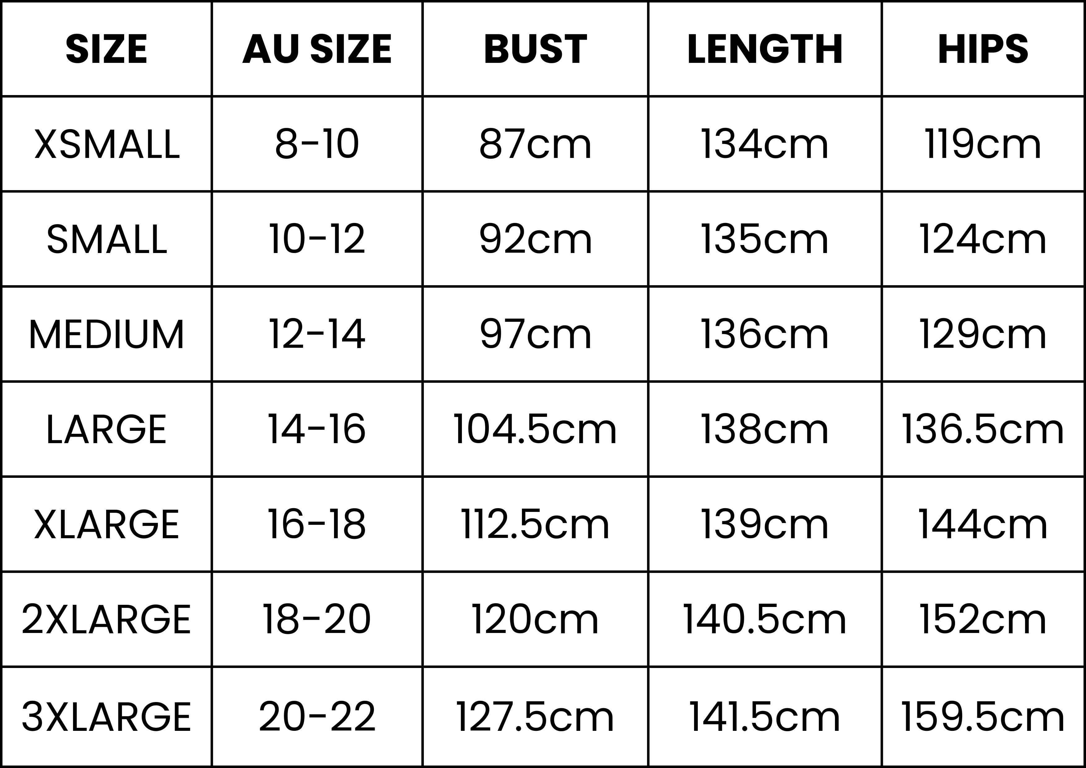 Size Guide (cm)