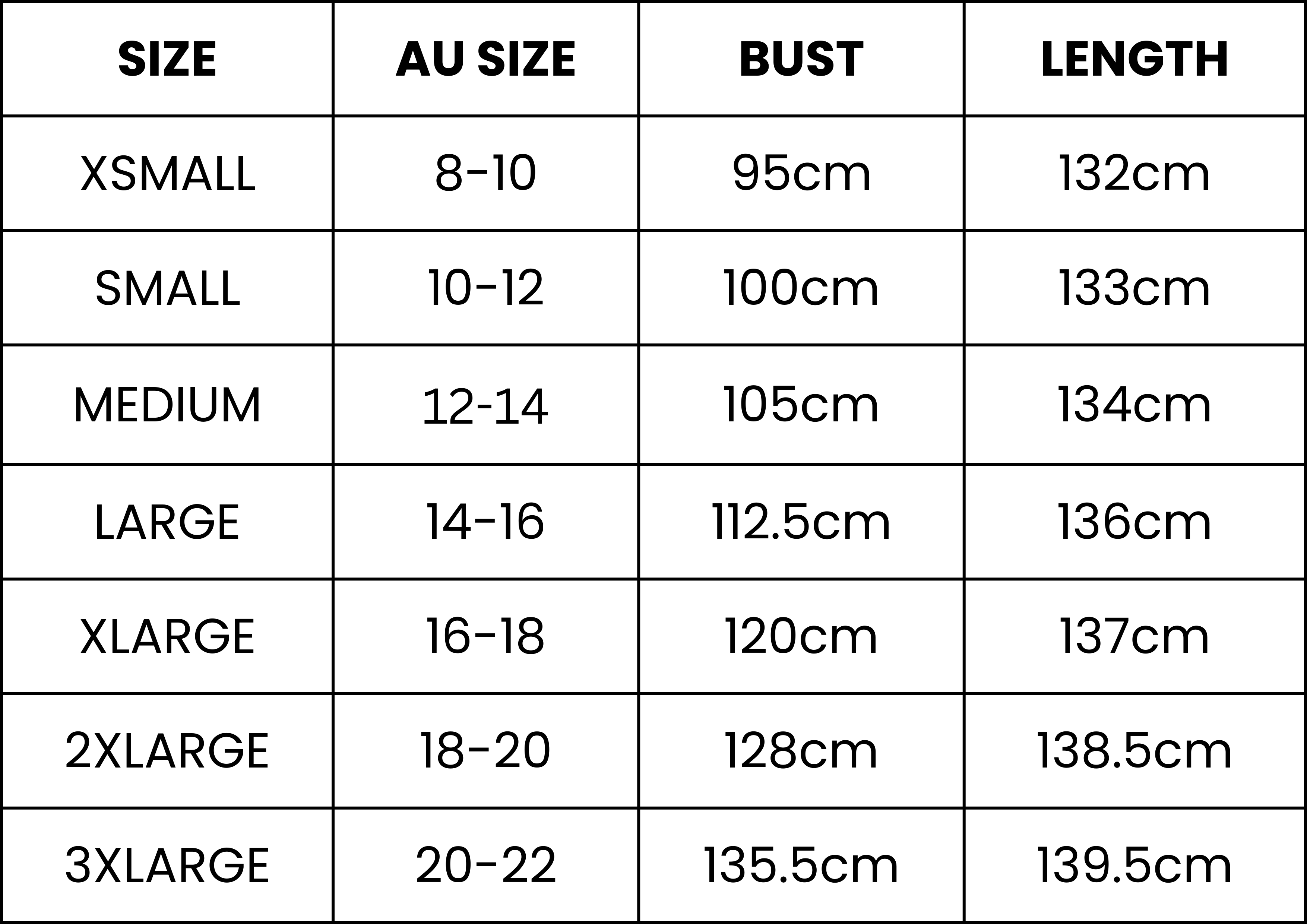 Size Guide (cm)