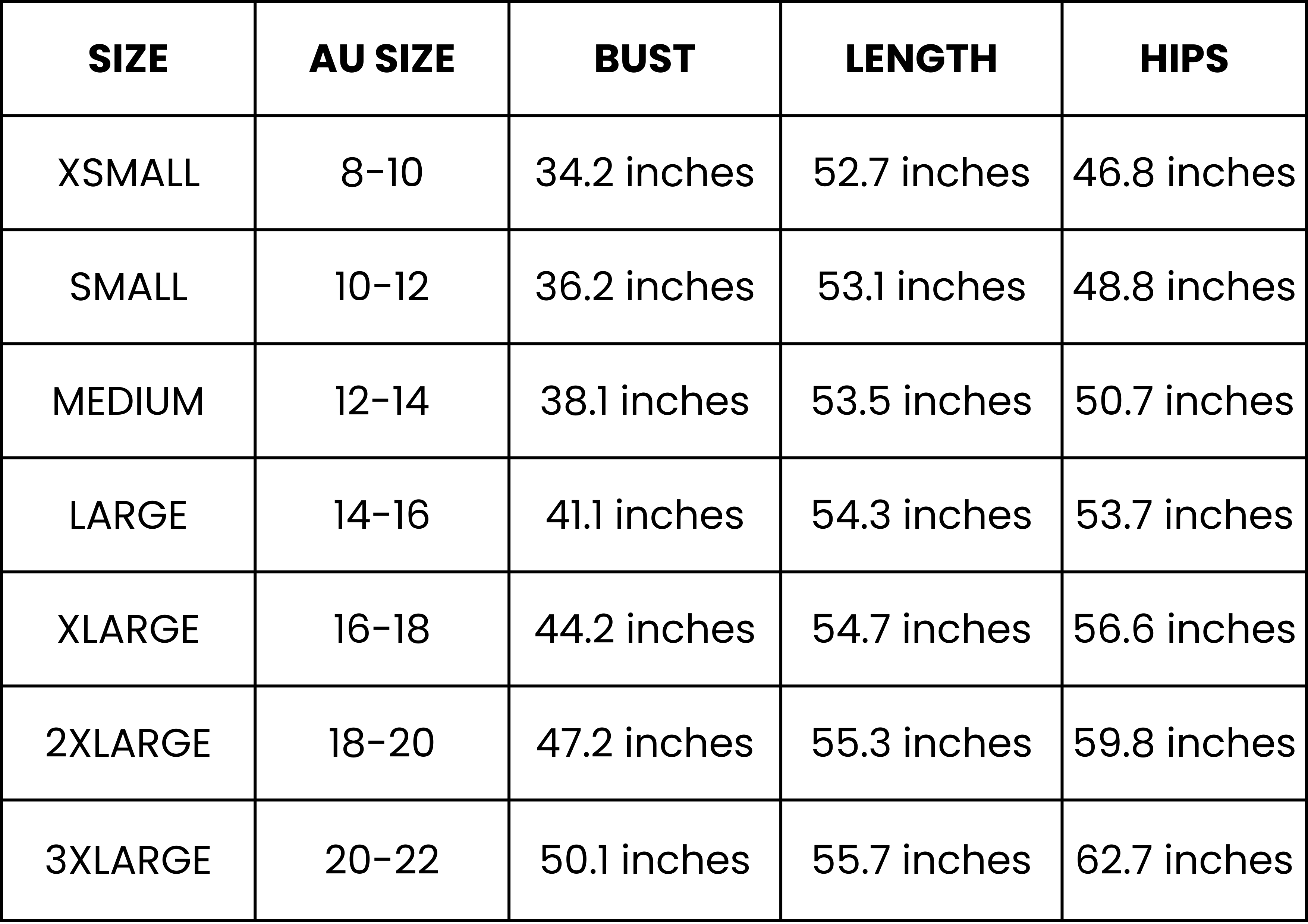 Size Guide (inches)