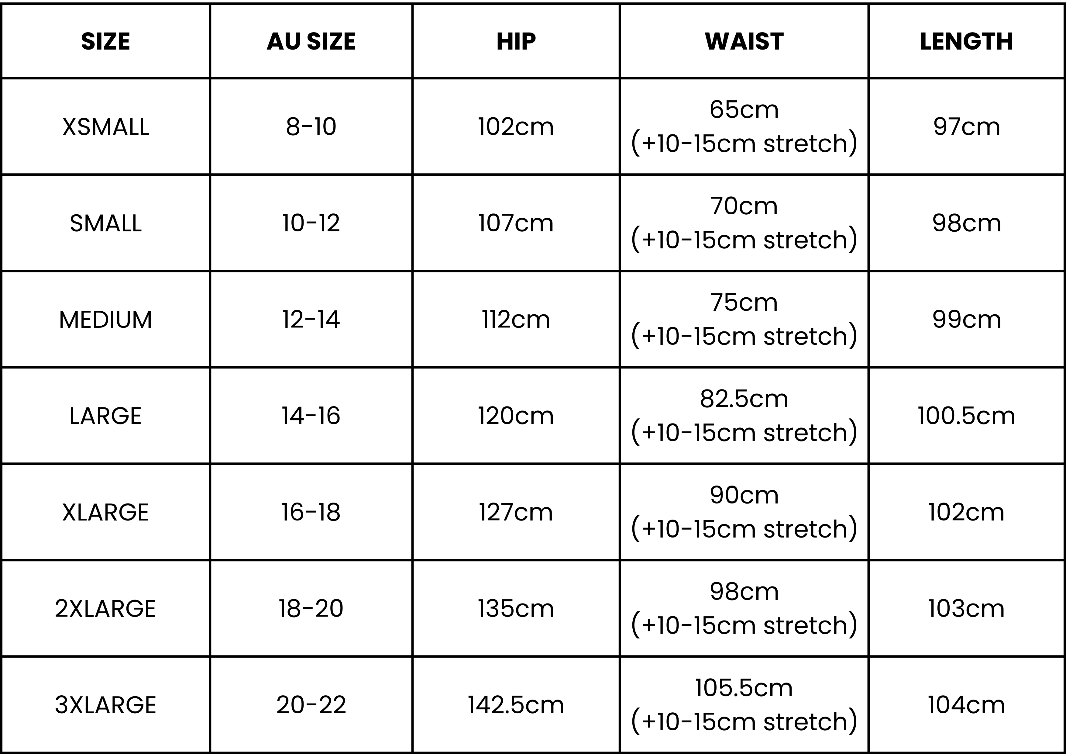 Size Guide (cm)